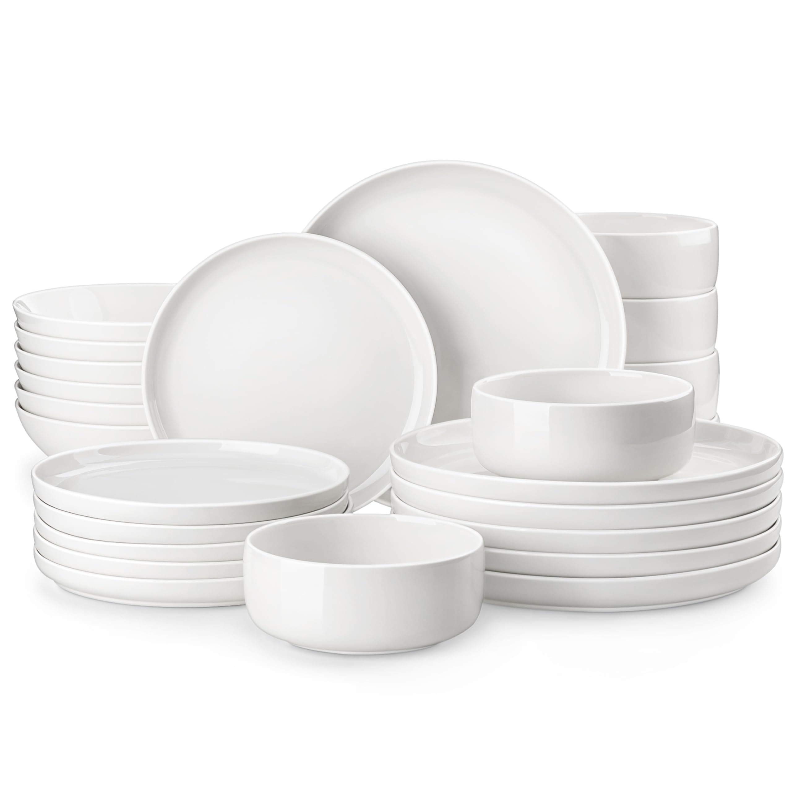 MALACASA Vajillas Completas Modernas Porcelana, 24 Piezas para 6 Personas con 6 Platos Llanos, 6 Platos de Postre, 6 Cuencos y 6 Platos Hondos, Serie LUNA