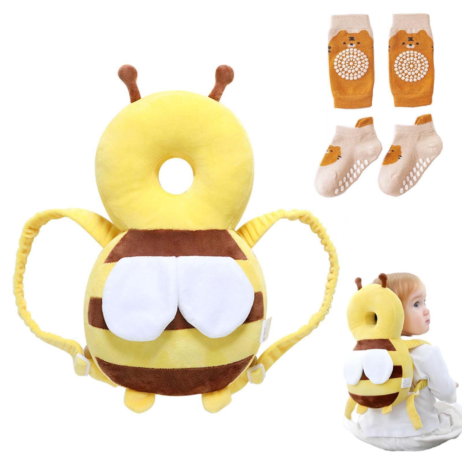 Bambebe Protezione Testa per Neonato Morbido Cuscino Anticaduta Bambino Proteggi Testa Bambini Regolabile Zaino Salva Testa Neonati Caschetto Primi Passi Zainetto Anticaduta Bambini(Ape)