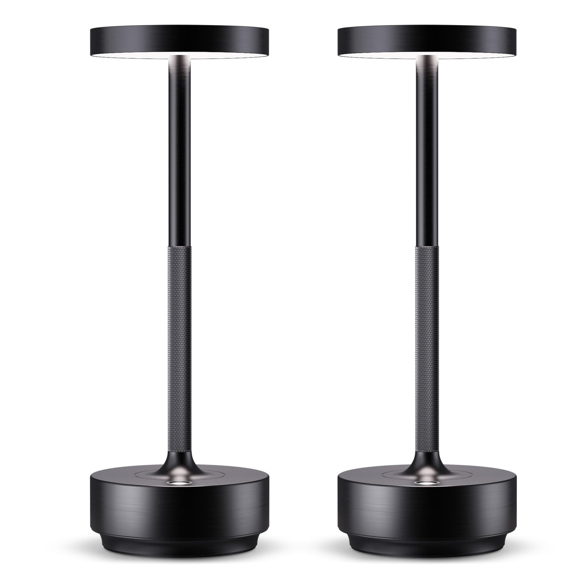HYMZP Lámpara de Mesa LED Recargable, 3 Colores de Luz con Regulación Continua, IP54 Impermeable, Batería 5000mAh, Diseño Metálico Moderno, con Función de Memoria para Interior y Exterior (2x Negro)
