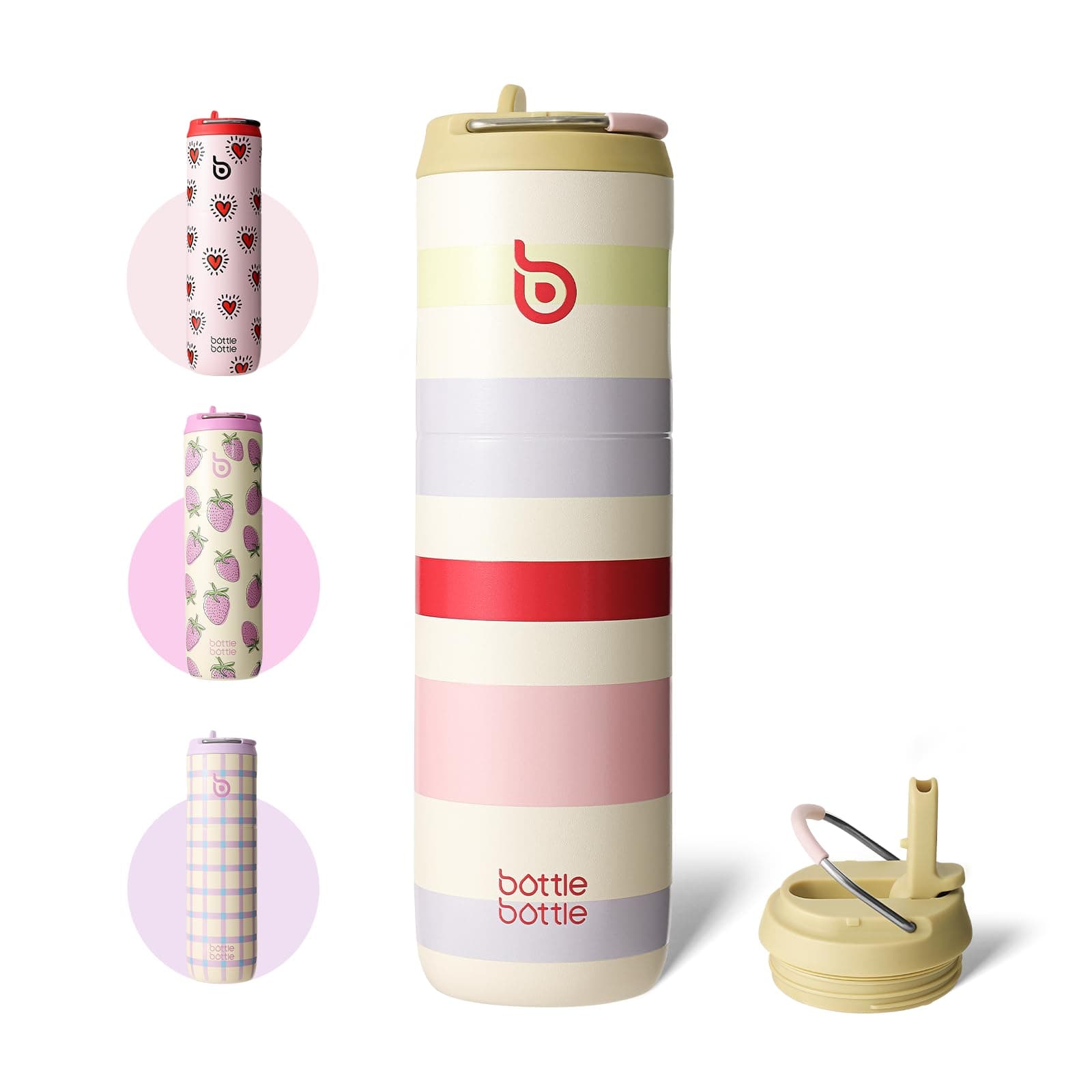 BOTTLE BOTTLE Botella de agua aislada de 24 onzas con tapa de popote y asa para deportes, viajes, gimnasio, doble pared, al vacío, sin fugas, acero inoxidable