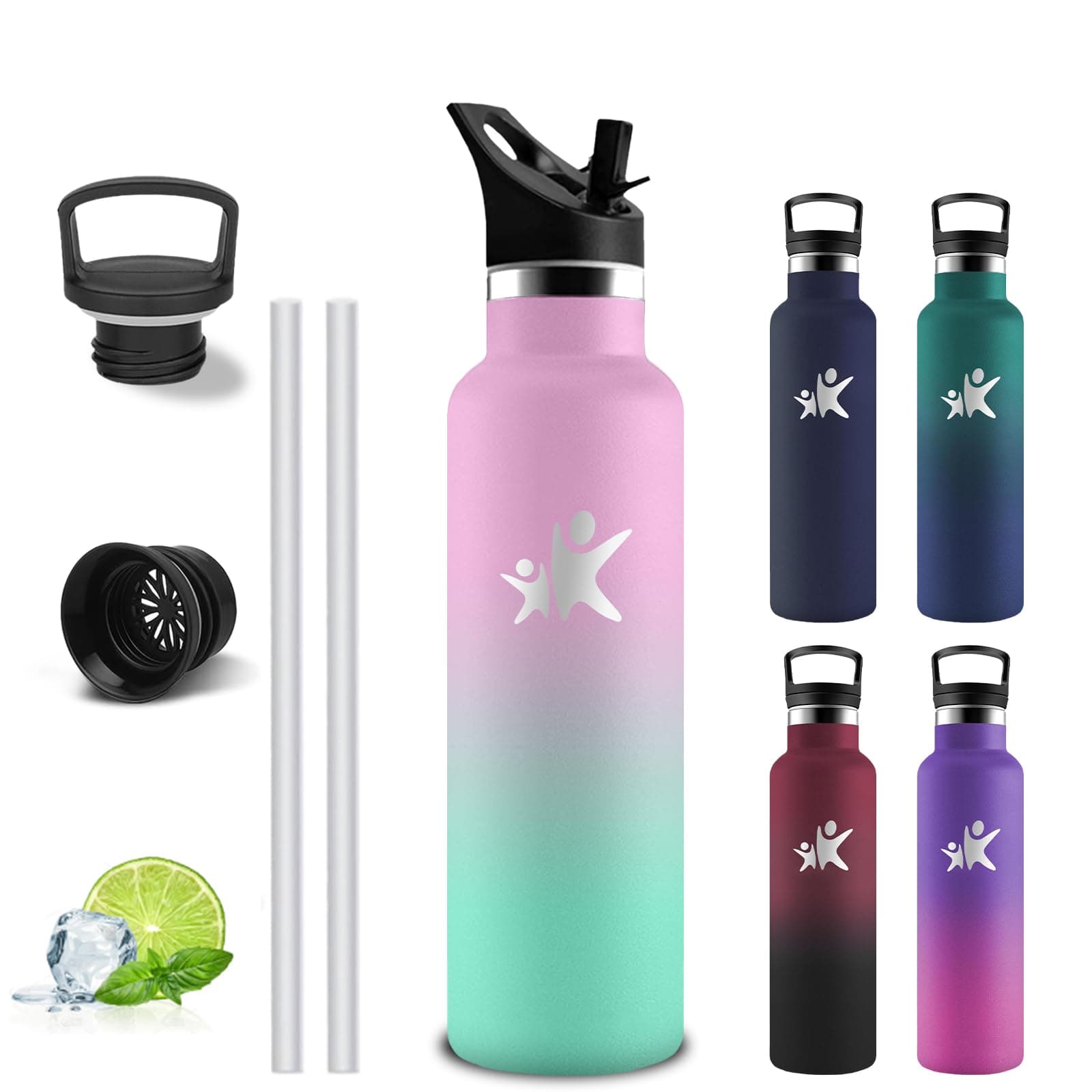 Grsta Borraccia Termica, Bottiglia Termica 750ml, Senza BPA, Bottiglia Termica Con filtro e Cannuccia, Borraccia Sportiva, Senza Perdite, Borracce per Campeggio, Viaggio, Palestra, Escursionismo