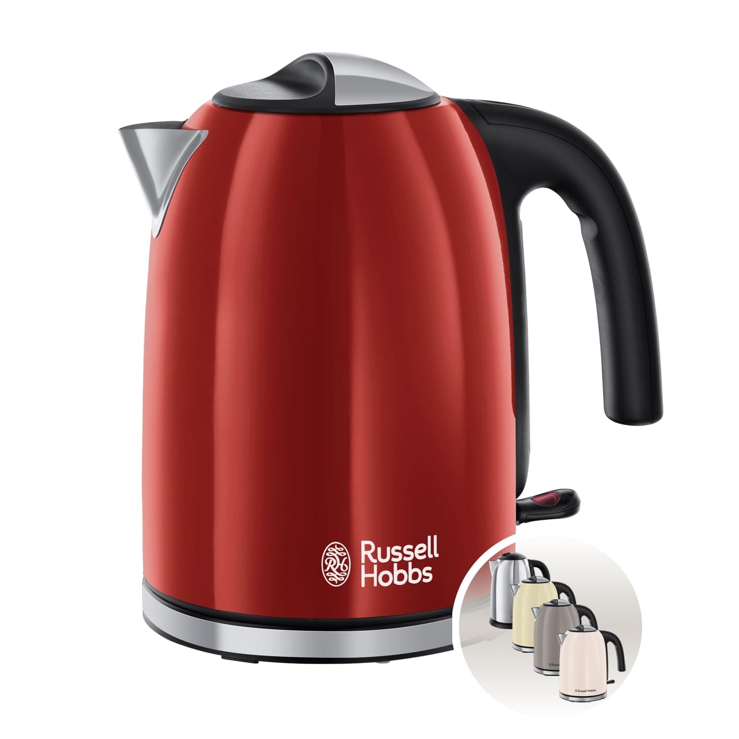 Russell Hobbs Hervidor Agua Eléctrico [1.7 l, acero inoxidable] Colours+ Red (ebullición rápida, filtro antical extraíble, boquilla vertido óptimo, indicador nivel de agua, 2400 W, rojo) 20412-70