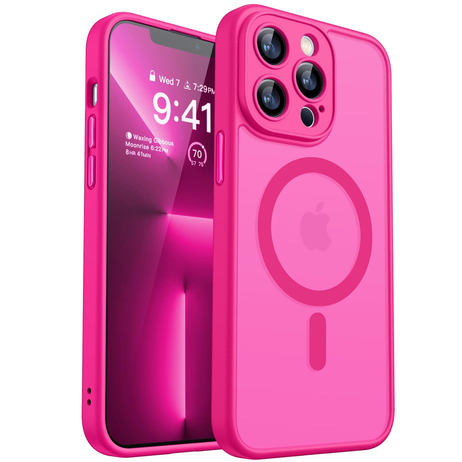 CANSHN Cover Magnetica per iPhone 13 Pro(6,1 Pollici), Compatibile con MagSafe, [Protezione Completa Della Fotocamera], Custodia Traslucida Opaca Protettiva Sottile Antiurto,Rosa Calda