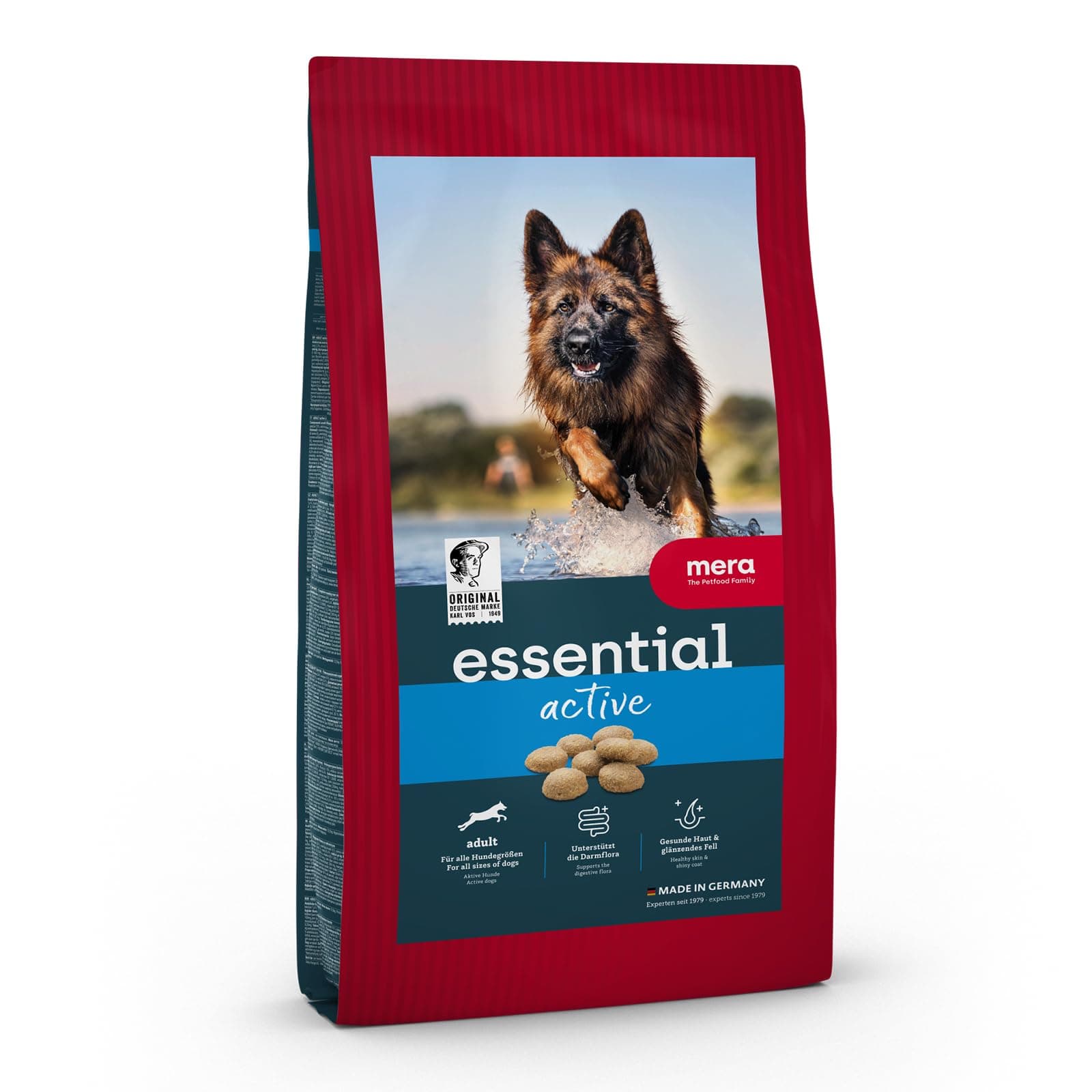 MERA Essential Active, Hundefutter trocken für aktive Hunde, Trockenfutter mit Geflügel, gesundes Futter für sportliche Hunde, mit Omega-3 und Omega-6 für Haut und Fell (12,5kg)