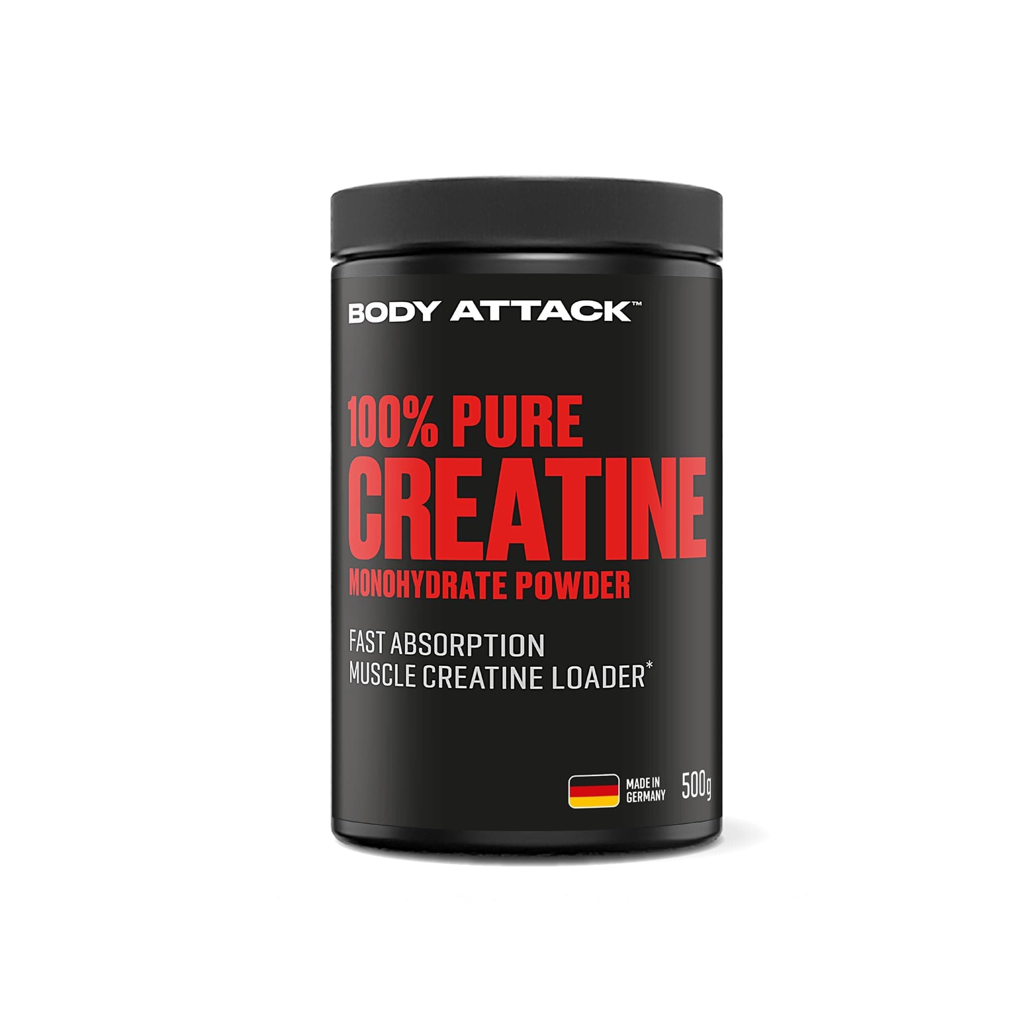 Body Attack Creatin Monohydrat Pulver 500 g - Made in Germany - hochwertiges mikrofeines Kreatin Monohydrat (Meshfaktor 200) - 100% reines Kreatin Pulver - Produkt der Kölner Liste