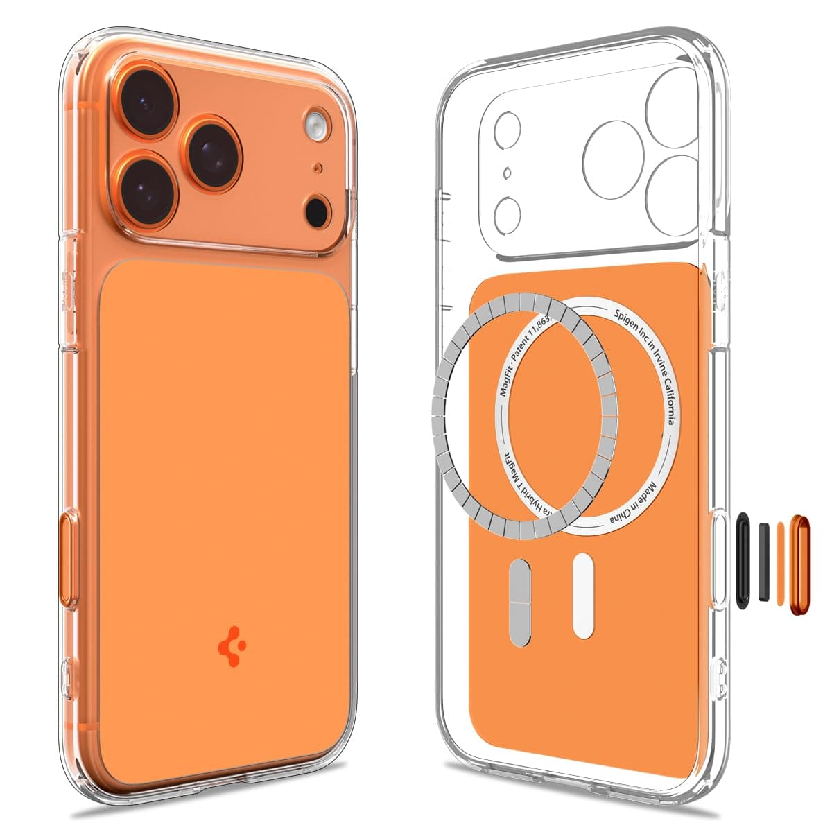 Spigen iPhone 17 Pro Hülle [2025 Upgrade Kamerasteuerung] Ultra Hybrid T MagFit [Dura Clear Tech] Case Handyhülle Transparent Kompatibel mit MagSafe –Glossy Orange