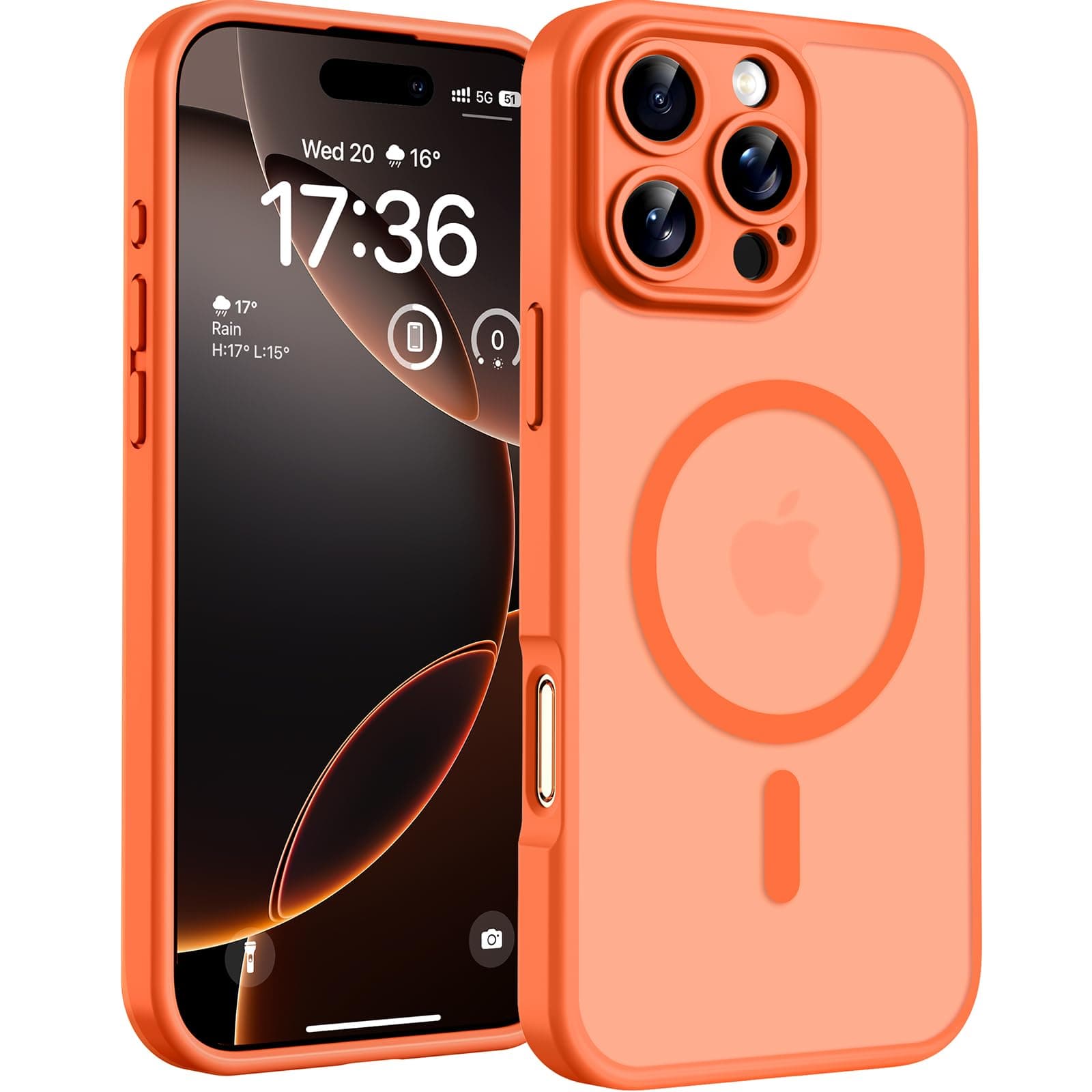 TOCOL Cover Magnetica per iPhone 16 Pro 6,3 Pollic, Compatibile con MagSafe, Protezione Fotocamera Integrata, Custodia Antiurto Traslucida Opaca, Arancione