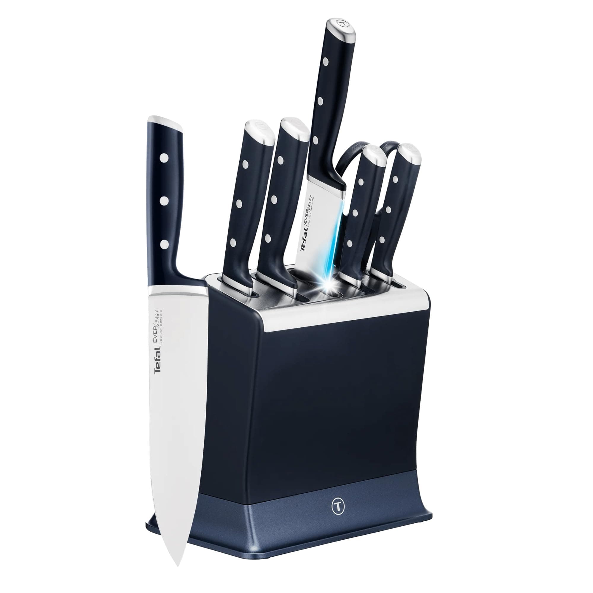 Tefal EverSharp, Set de couteaux 6pièces, Bloc de couteaux avec affuteurs intégrés, 5couteaux, Ciseaux, Tranchant durable, K297S744