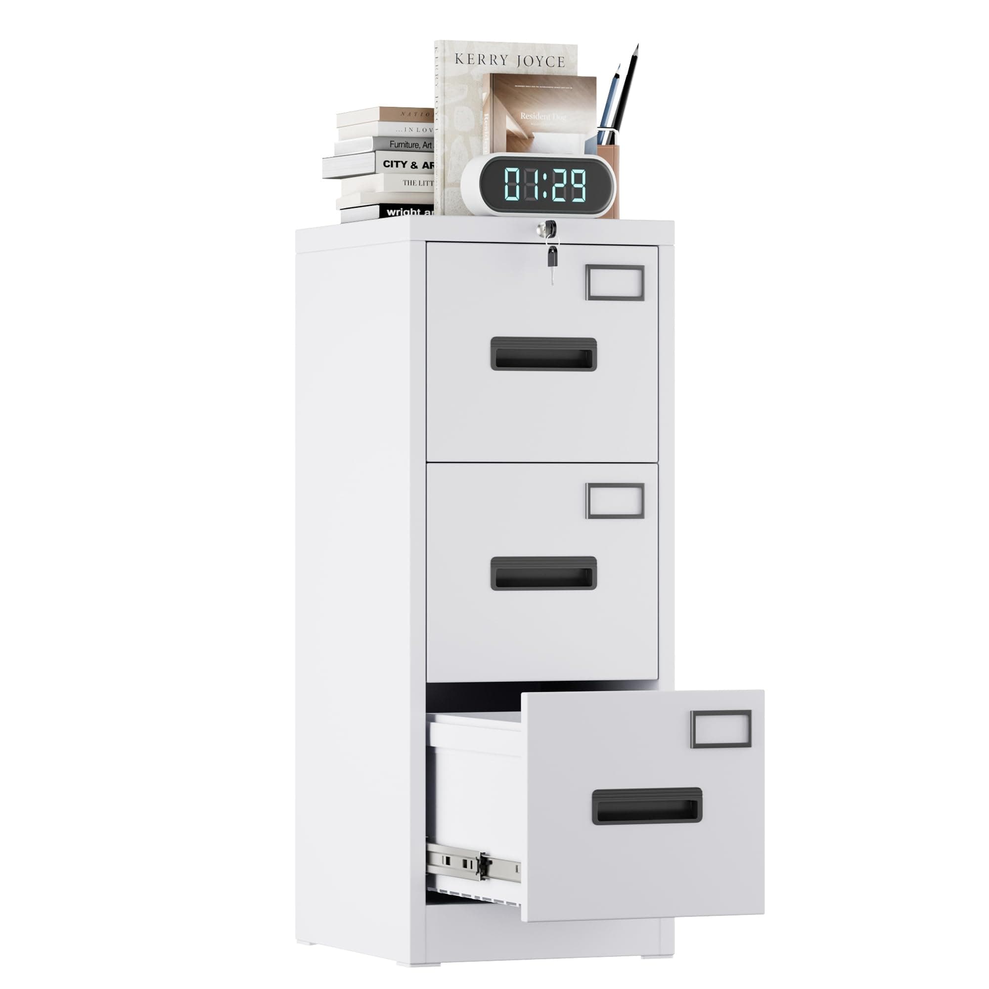 A4 Armario Archivador Metálico, 3 Cajonera Oficina Archivadores verticales | Bloqueable, Incluye 2 Llaves, Dispositivo de Inserción, Muebles Oficina
