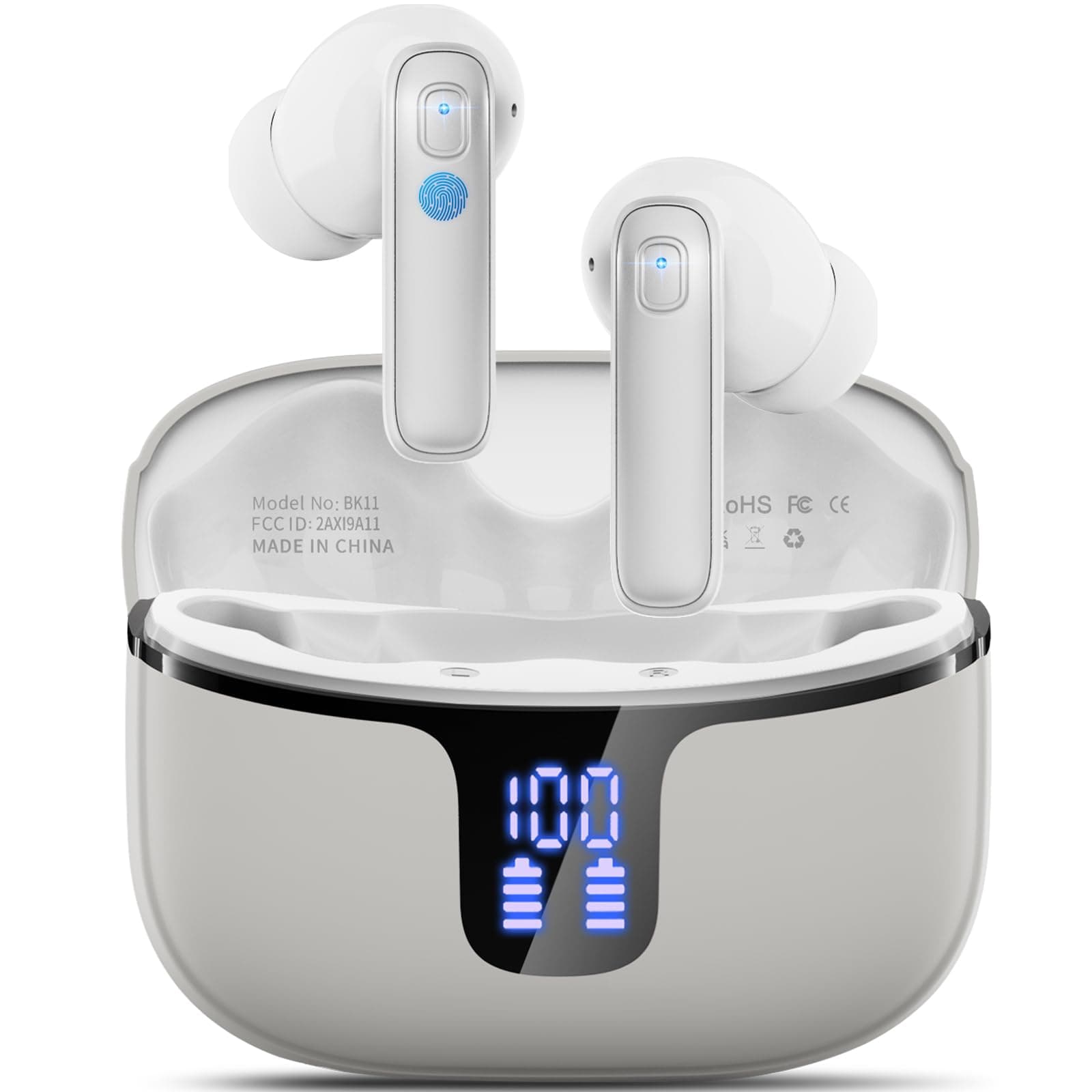 Ordtop Cuffie Bluetooth, 2026 Auricolari Bluetooth 5.3 con 4 HD ENC Cancellazione Rumore Mics, 40 Ore HiFi Stereo Cuffiette Bluetooth con LED Display, IP7 Impermeabili Cuffie Wireless per Android/iOS