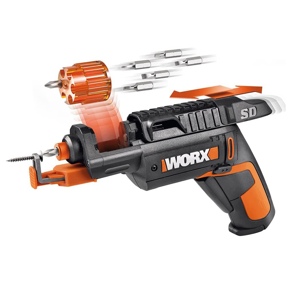 WORX WX255 Akkuschrauber mit automatischem Wechsel des Bit-Magazins & optionalem Schraubenhalter für schnelles, müheloses Schrauben – 4V Schrauber mit Li-Ion Akku inkl. 5 Bits & 1 Vorbohrer