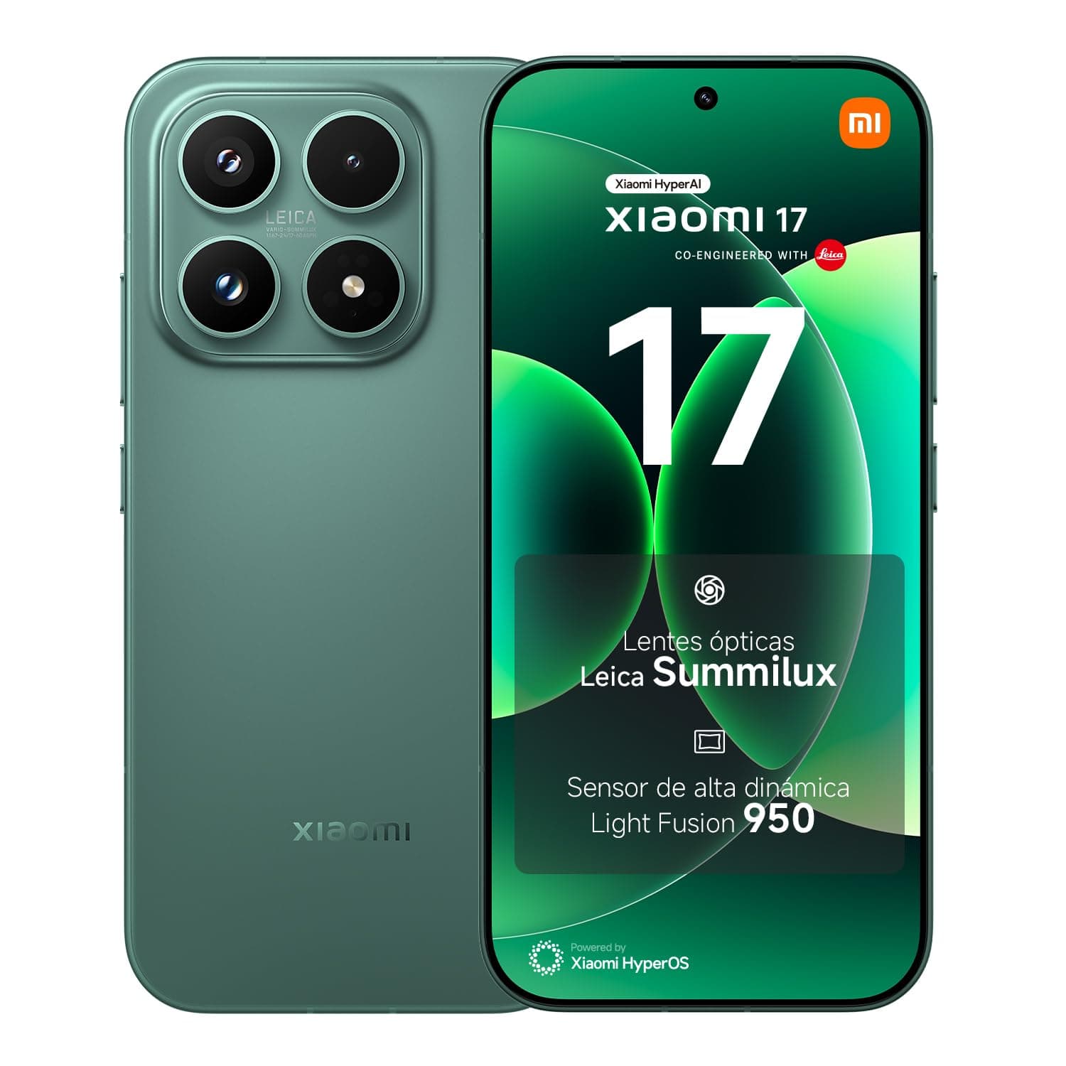XIAOMI 17 - Smartphone de 12+512GB, Lentes óptica Leica Summilux, Snapdragon 8 Elite Gen 5, HyperAI, 1 año de garantía Extra, Cargador no Incluido, Verde (Versión ES)