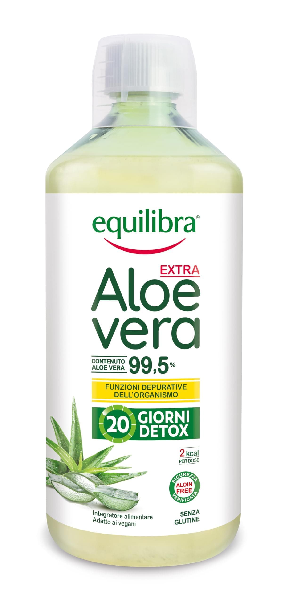 Equilibra Aloe Vera da Bere, 100% Pura Polpa di Aloe, 1000 ml per 20 Giorni, Azione Depurativa e Lenitiva, Senza Zuccheri, con Polisaccaridi, Da Bere Puro o Diluito in Acqua
