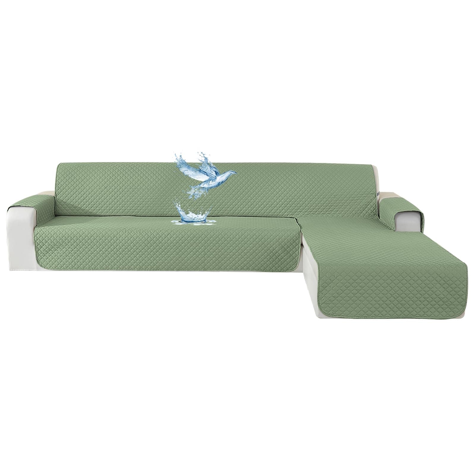 YSTELLAA Impermeable Funda Sofa Chaise Long 4 Plazas, Cubre Sofa Chaise Longue Izquierdo/Derecho Universal Reversible, Anti Gato Y Perro Mascota, Protector Antimanchas Y Resistente, Verde Menta
