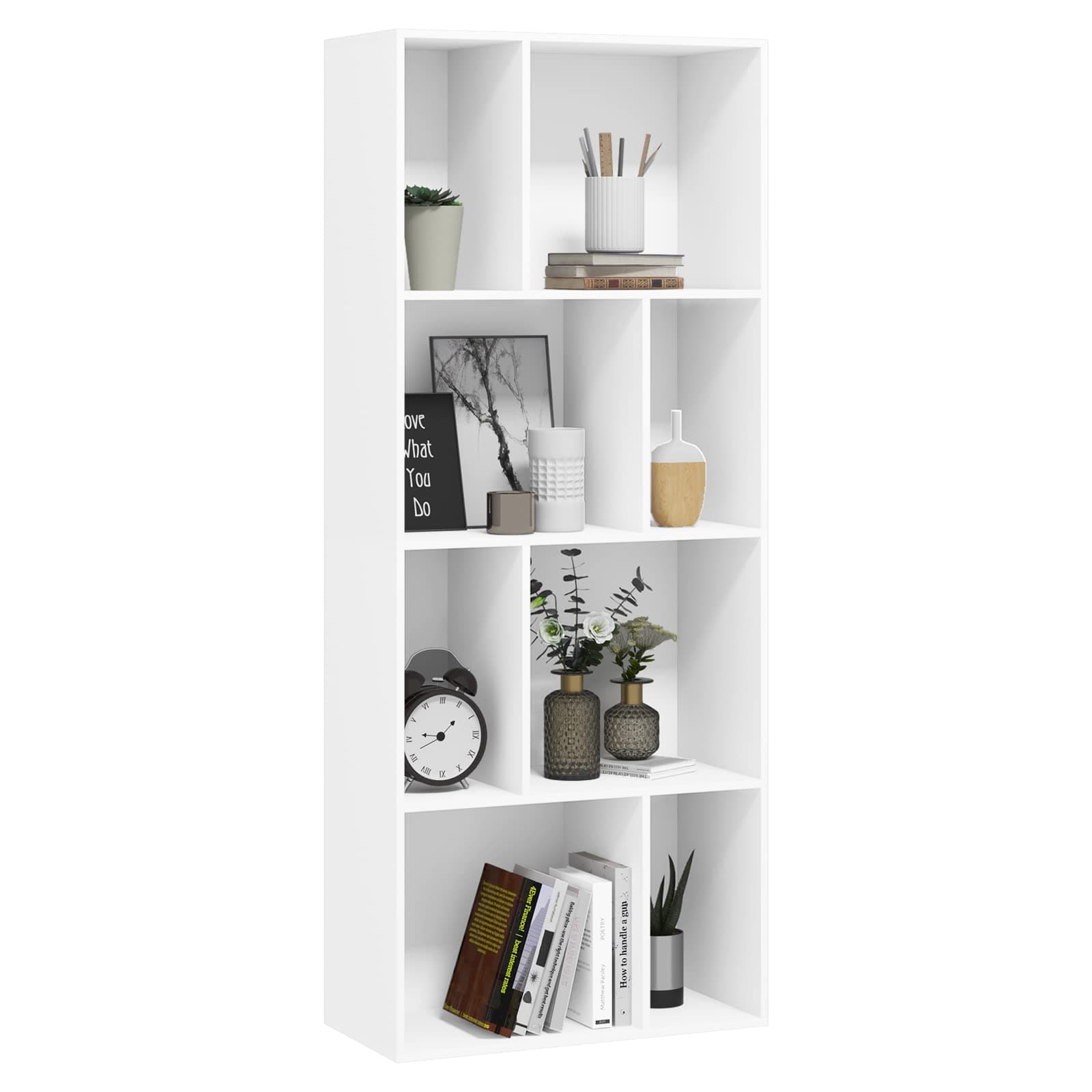 WOLTU Bücherregal, Regal mit 8 offenen Fächern, Standregal Weiß, Würfelregal, Raumtrenner Regal, Aufbewahrungsregal für Wohnzimmer Küche Büro, 60 x 143,5 x 29 cm, SK032ws
