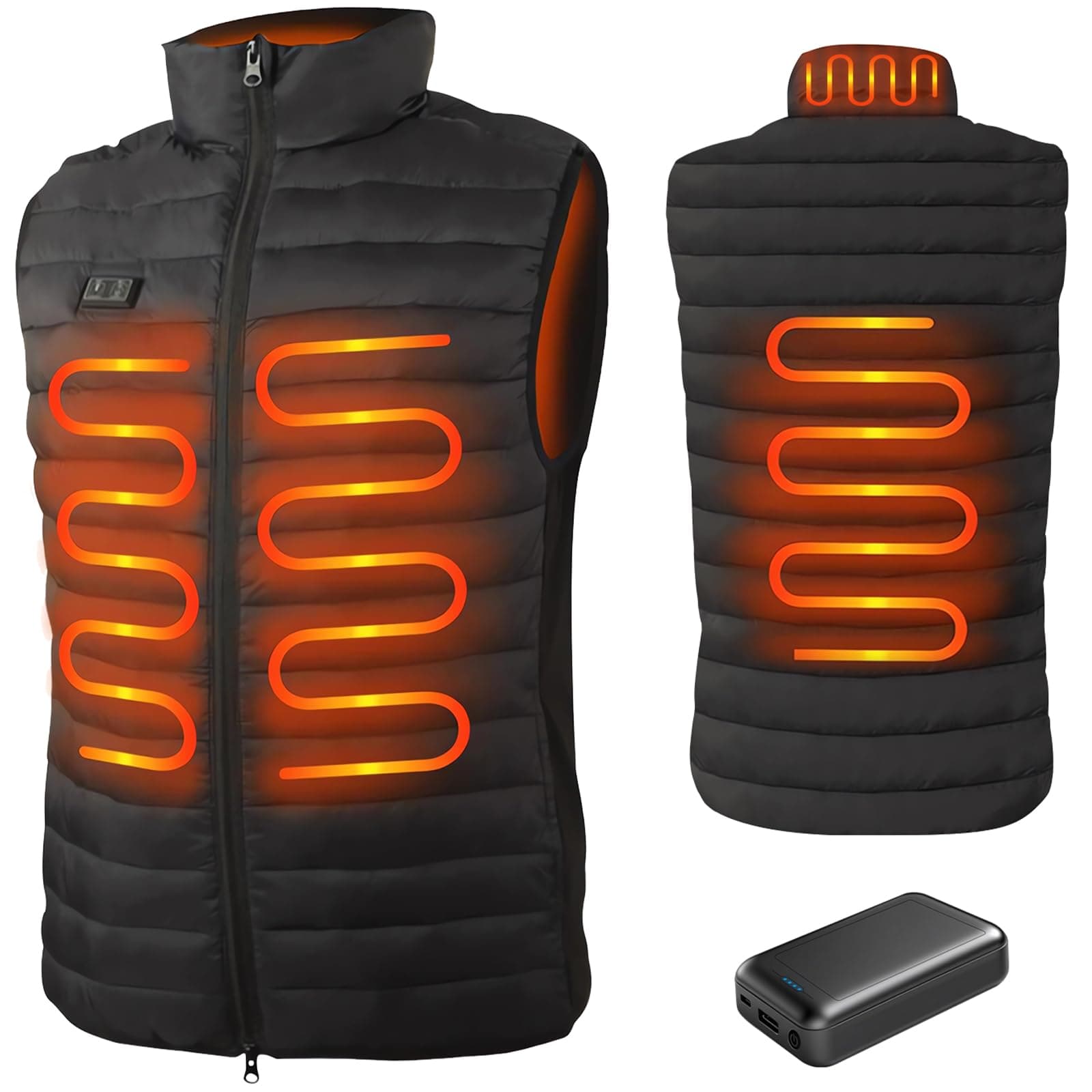 seenlast Veste Chauffante Homme, Gilet Chauffant Homme avec Batterie 10000mAh 5V Incluse, Doudoune Chauffante avec Chauffage 4 Zones et 3 Niveaux pour Ski Moto Chasse Camping, Lavable en Machine