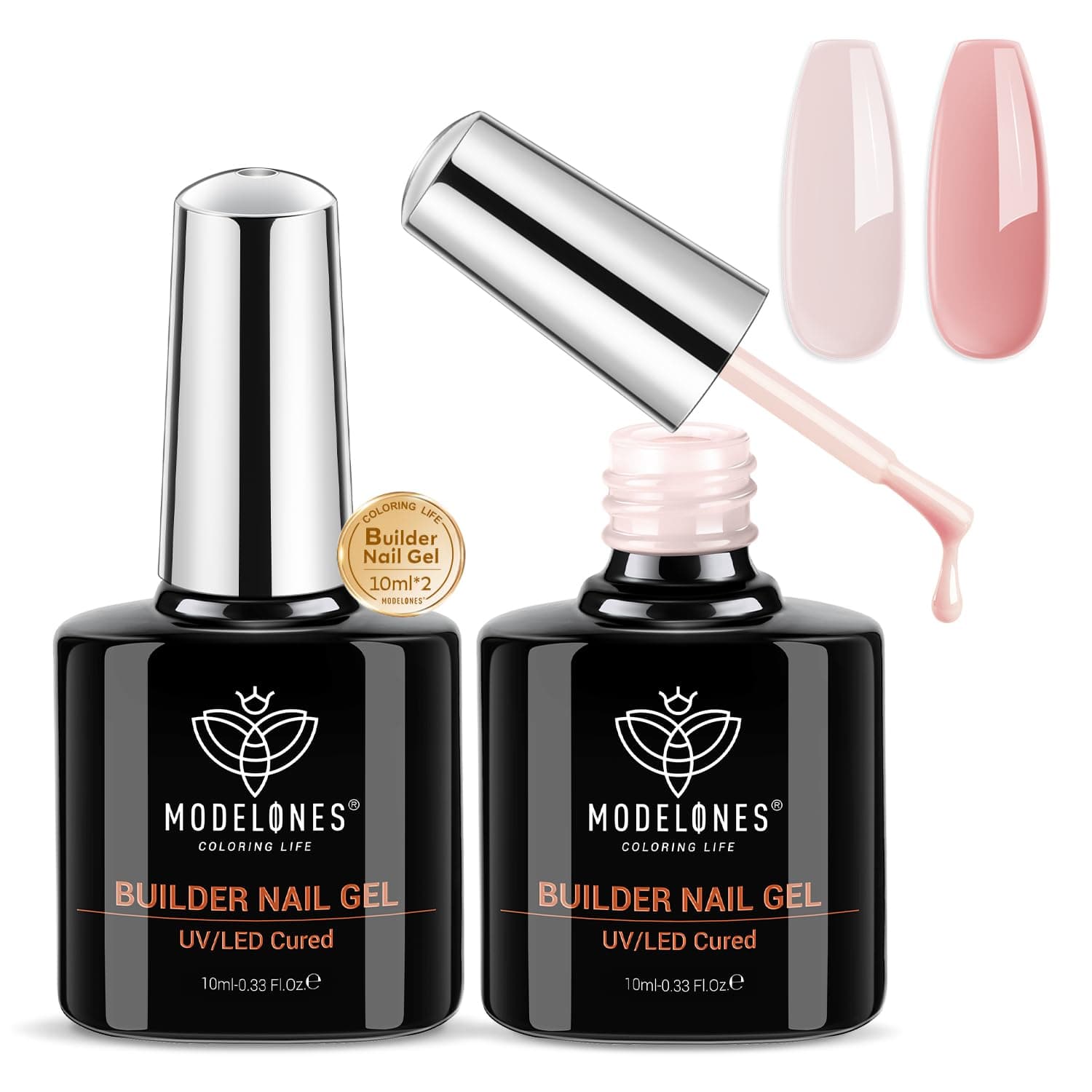 MODELONES 8 in One Builder Gel für Gelnägel - Nagelverstärker UV Gel für Strengthener Extension Base Nagelverlängerung - Nail Repair Base Coat Nail Art Maniküre Nude Rosa 2 Stück