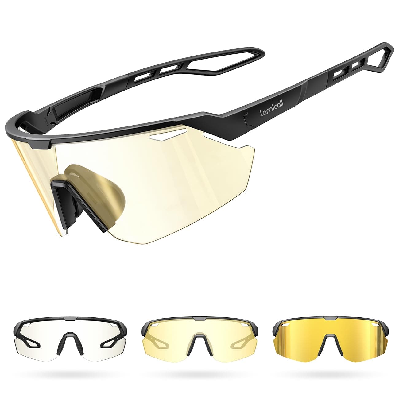Lamicall Fahrradbrille Herren, Schnelle Brille Damen - [3S Selbsttönend] [28g TR-90 Ultraleicht] Sonnenbrille Fahrrad mit Verstellbare Nasenpad & Bügel, UV400 Laufbrille Sportbrille für Fahrrad/Laufen