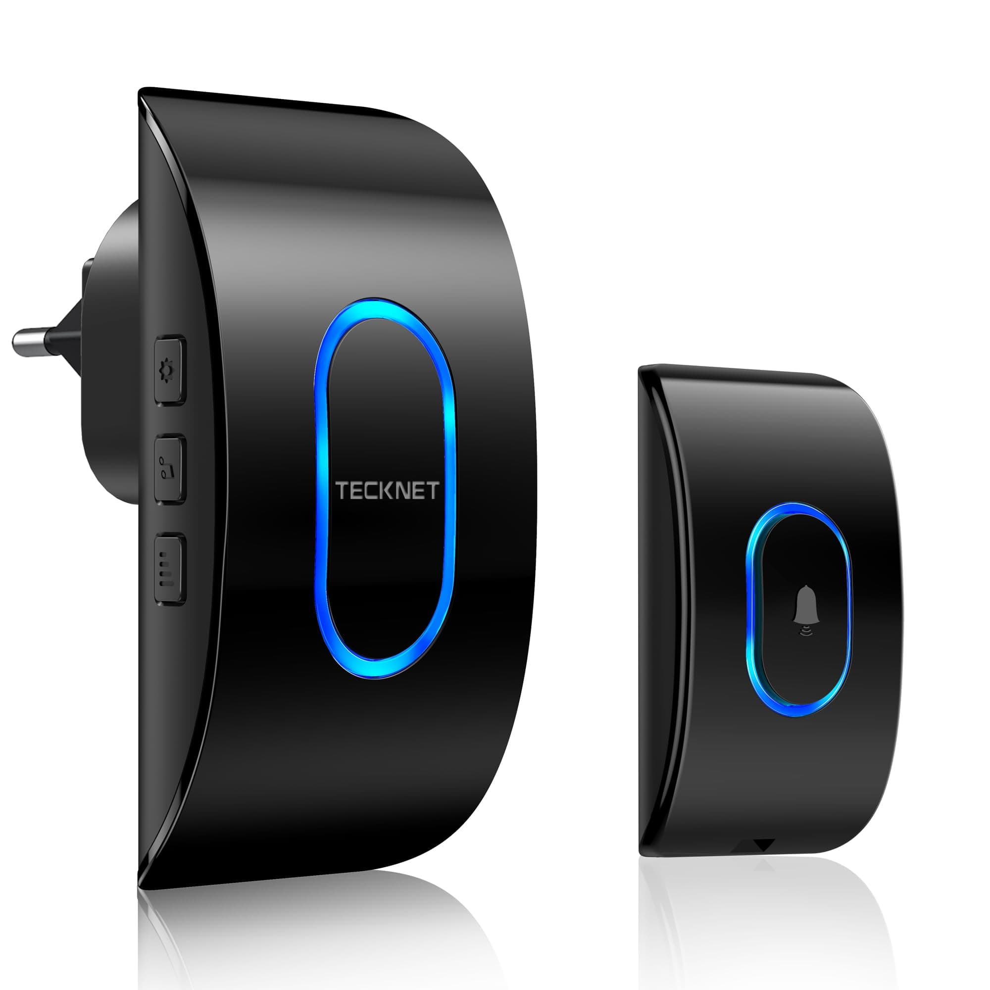 TECKNET Sonnette sans fil exterieur etanche, IP65 Etanche Carillon 400 Mètres, 60 Mélodies et 5 Niveaux Volume, Kit d'un Récepteur et d'un Emetteur, Voyant LED pour Maison, au Salon, au Bureau- Noir