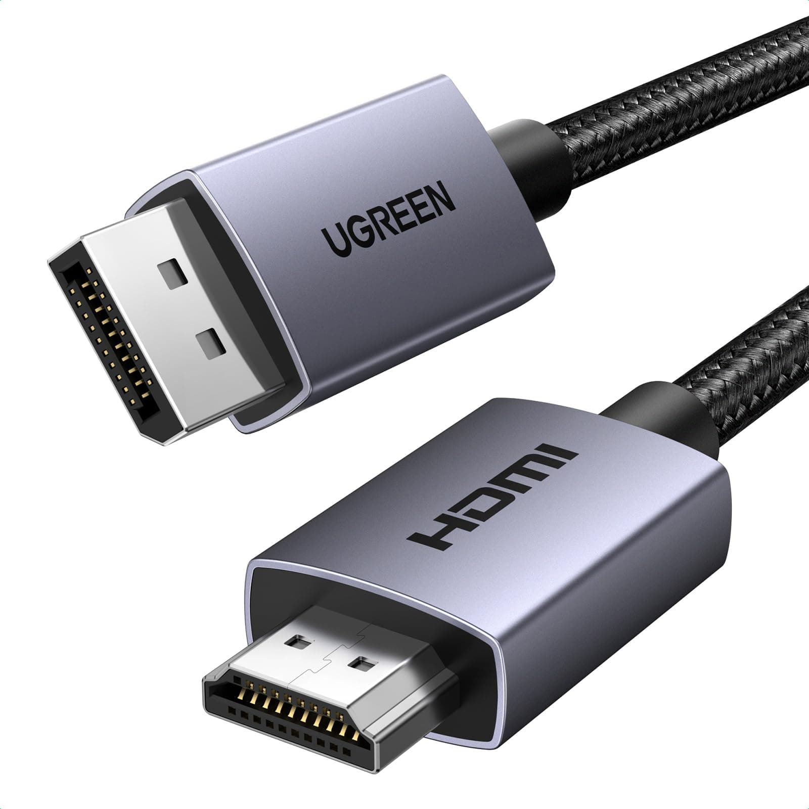 UGREEN 4K@30Hz DP zu HDMI Kabel, Uni-Directional Übertragung, Aluminium-Bandgeflecht, Displayport zu HDMI Kabel für Gaming auf Multi-Bildschirm Kompatibel mit Monitor, Projektor, HDTV, Laptop（2M）
