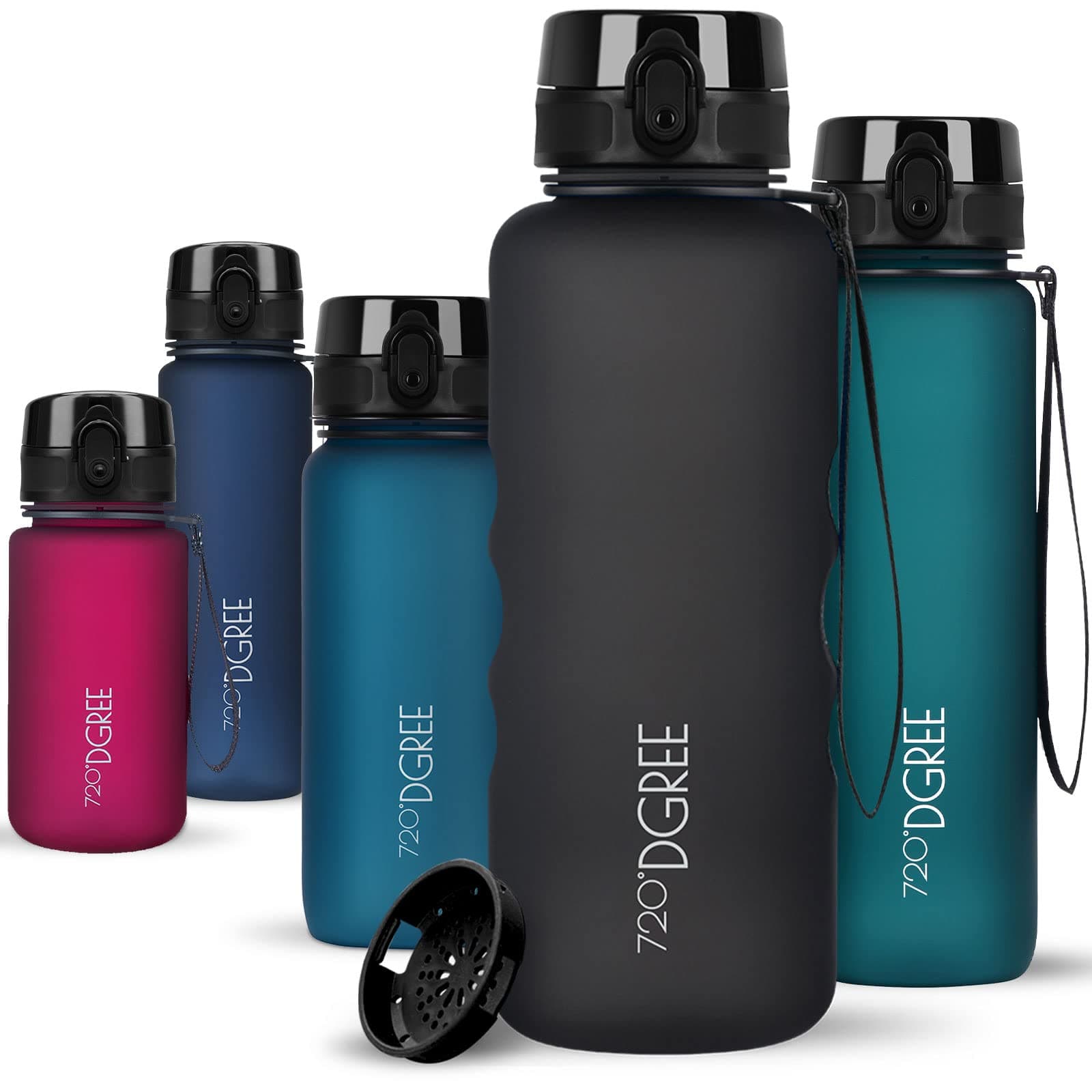720°DGREE Trinkflasche “uberBottle“ +Sieb - 350ml, 500ml, 650ml, 1000ml, 1,5l, 2l - BPA-Frei - Wasserflasche für Sport, Schule, Kinder, Fitness, Gym, Fahrrad, Outdoor - Leichte Tritan Sportflasche
