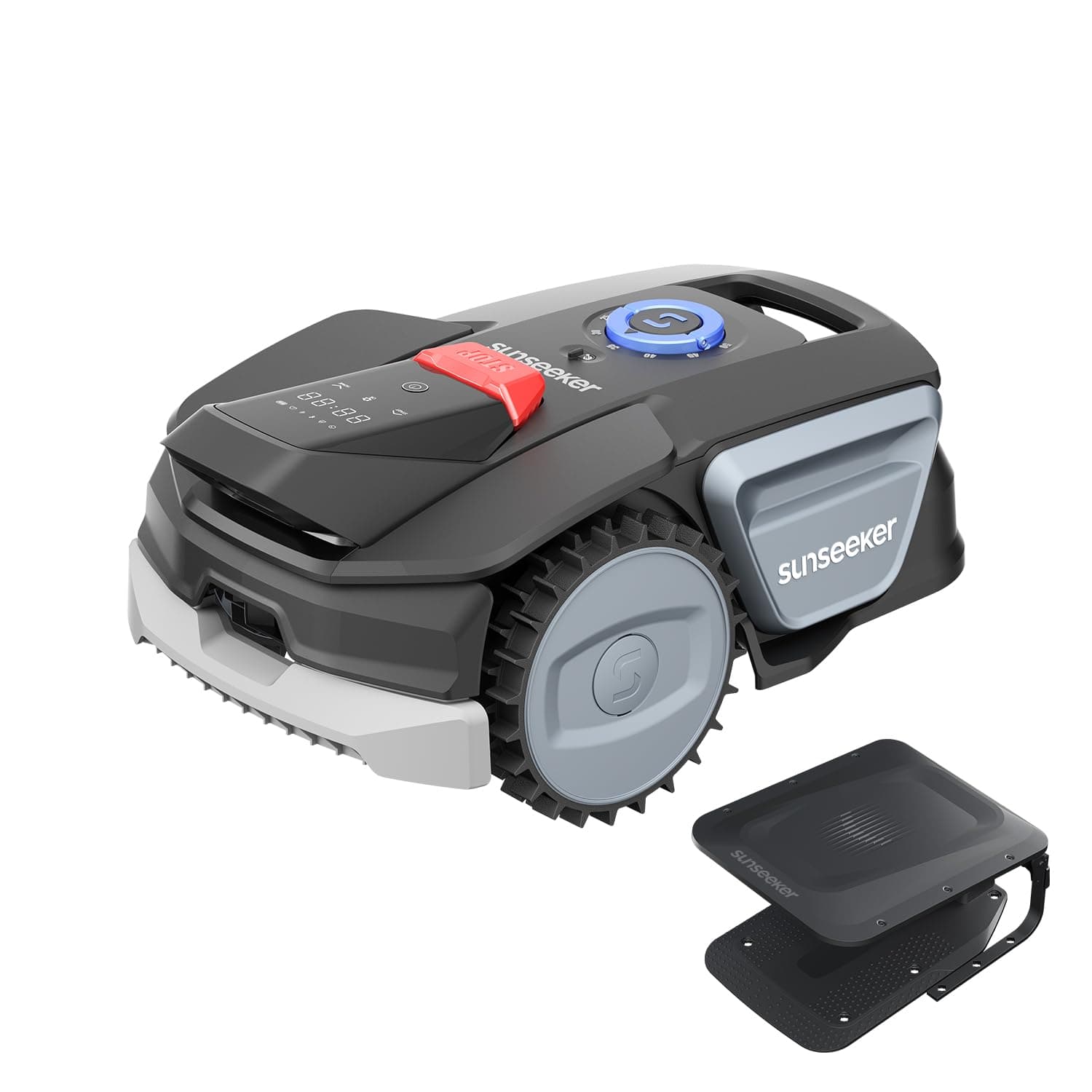 Sunseeker V1 con Garage, Robot Tagliaerba Senza Filo Perimetrale, 300 m² per Piccoli Giardini, Vision AI, Evitamento degli Ostacoli, Pendenze 27%, Taglio con un Clic, Controllo tramite App