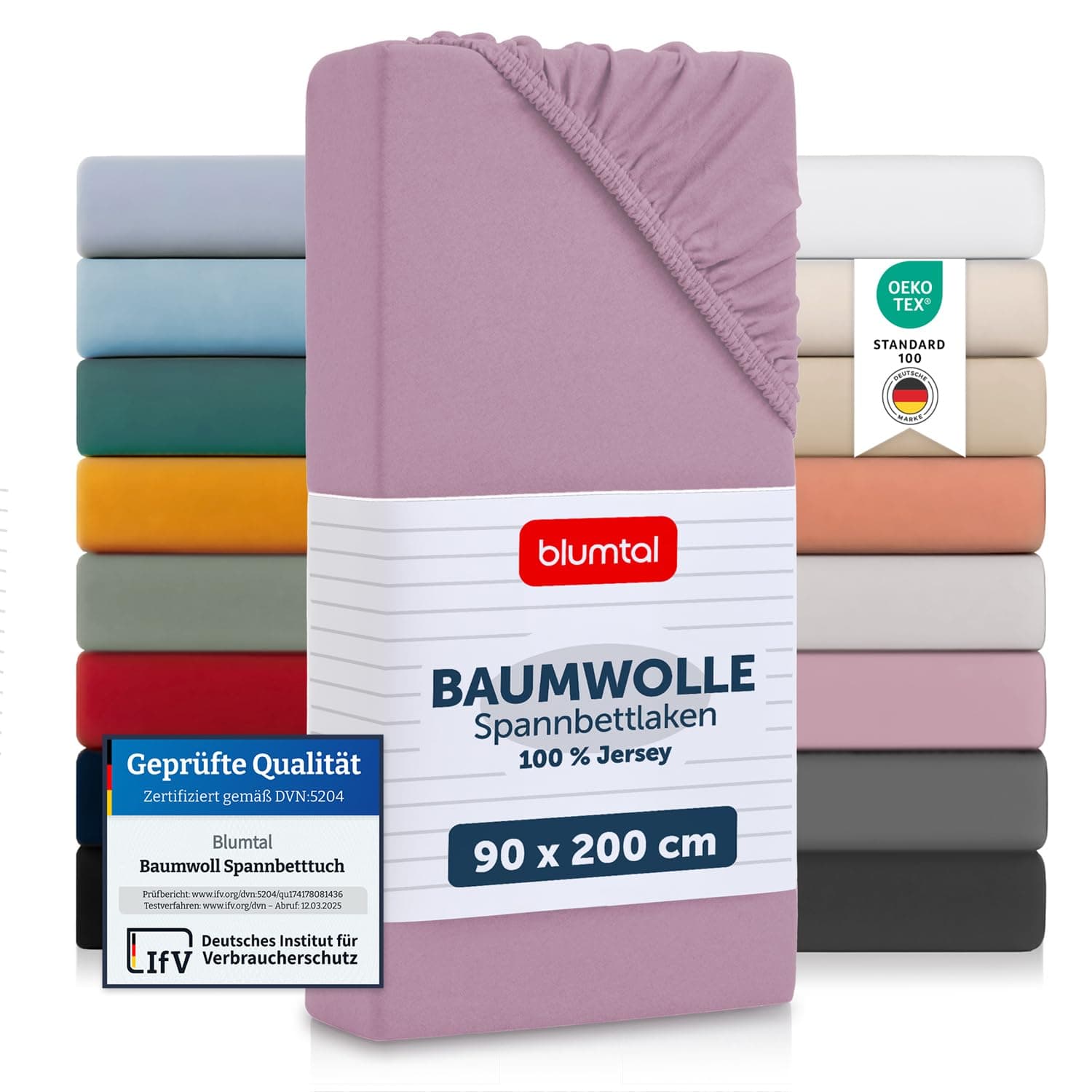 Blumtal® Baumwolle Spannbettlaken 90x200 cm Basics Jersey - Oeko-TEX zertifiziertes Spannbetttuch - Matratzenbezug 90x200 cm - Bettbezug - Leintuch - Dusty Orchid