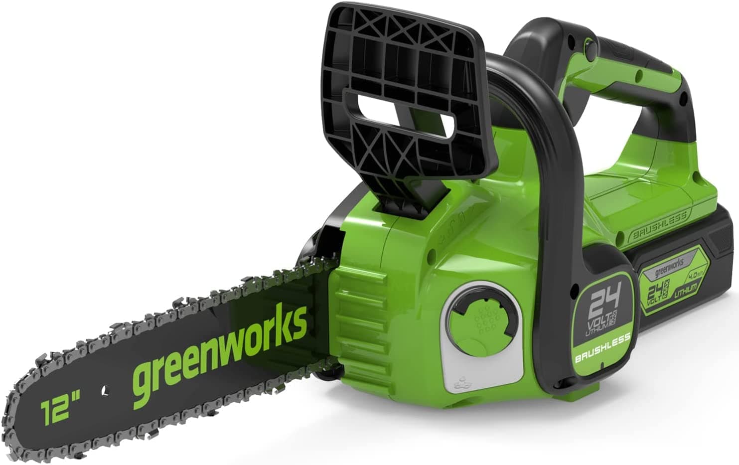 Greenworks GD24CS30 Tronçonneuse à Batterie avec Moteur Sans Balais, Longueur Guide-Chaîne 30cm, Vitesse Chaîne 7,8m/s, Graisseur Automatique, Anti-rebond SANS Batterie 24V Ni Chargeur, Garantie 3 Ans