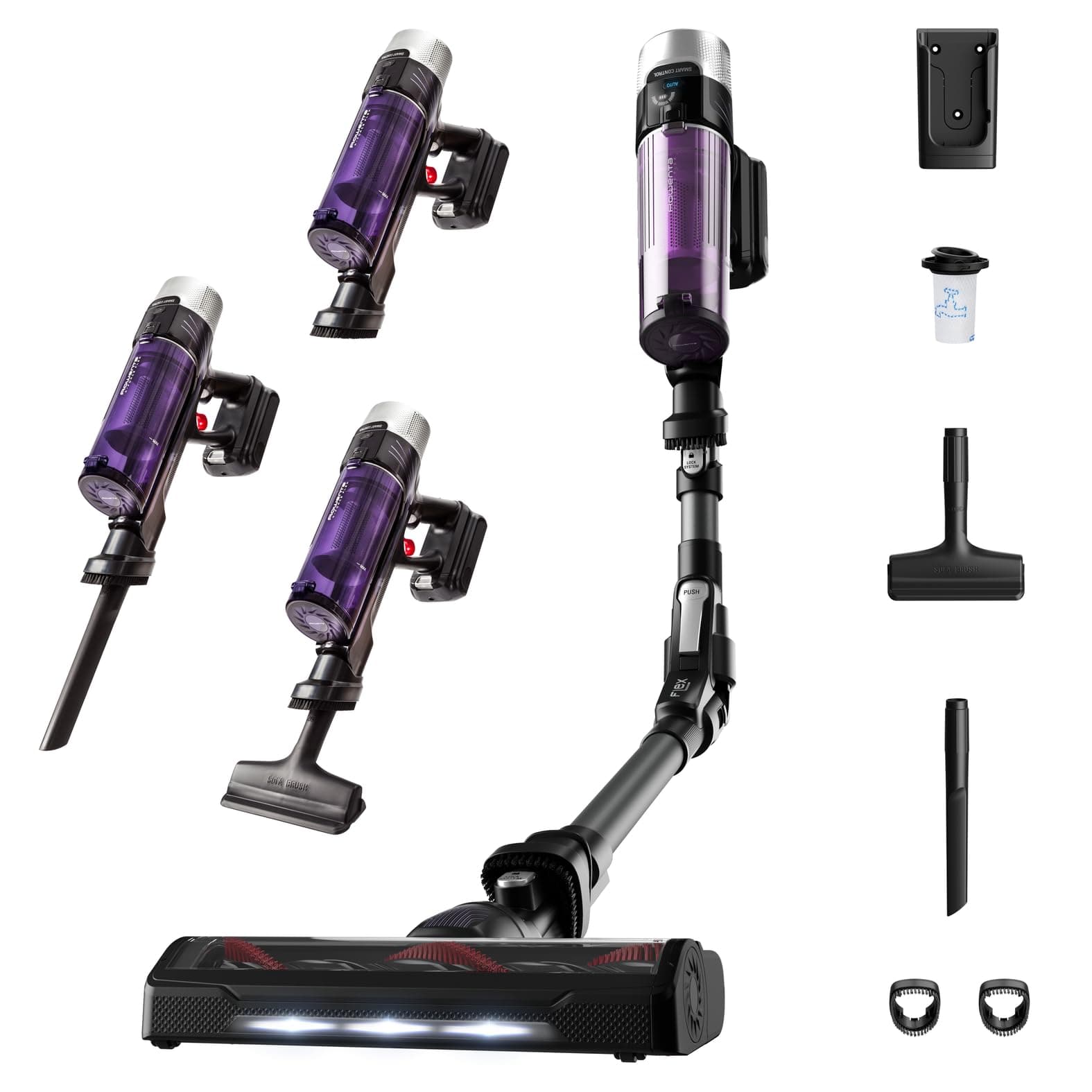 Rowenta Xforce Flex 9.60 Allergy – Aspirador escoba sin cable, 200 W, tubo Flex, pantalla Smart Control, todo tipo de suelos, sistema visión Power Led, gatillo boost, filtra hasta el 99,9%