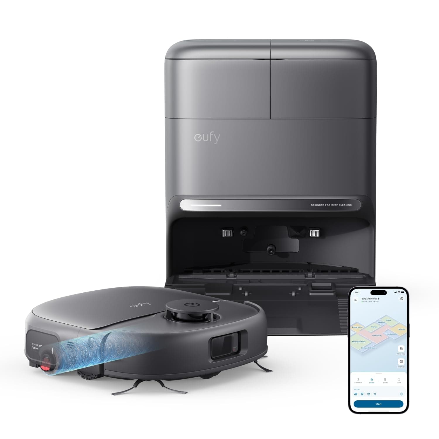 eufy Neuheit 2026 von Anker Saug- und Wischroboter C28 5-in-1 mit selbstreinigender HydroJet-Wischrolle, 15.000Pa Turbo-Saugkraft, Anti-Verheddern, KI-Hindernisvermeidung