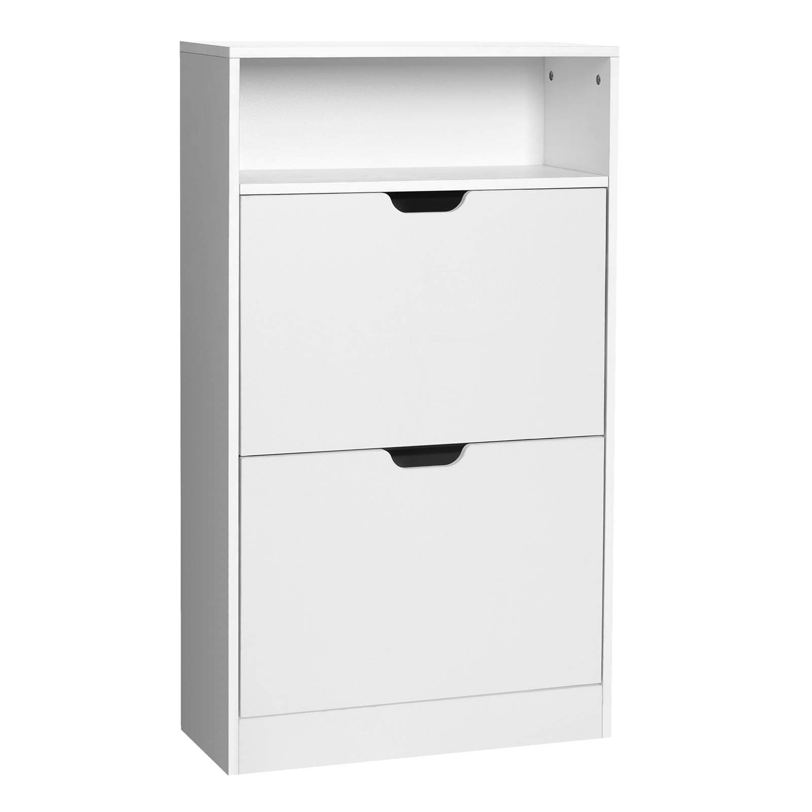 VASAGLE Scarpiera a 2 Ante a Ribalto, Scaffale Portascarpe, Scomparto Aperto, Divisorio Regolabile, 8-12 Paia, per Piccoli Ingressi, 24 x 60 x 102 cm, Bianco Nuvola LBC040W01