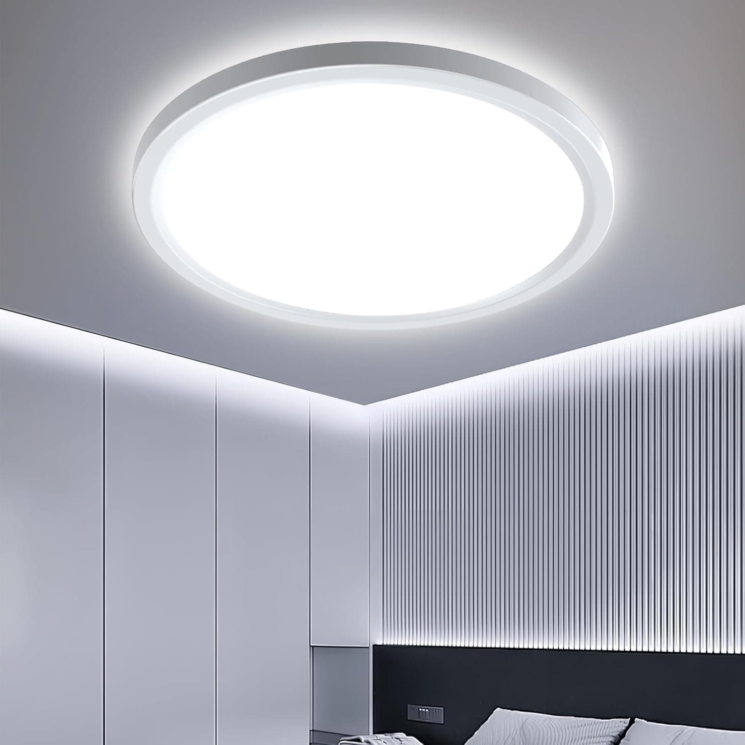 OTREN Plafon LED Redondo Downlight Panel Superficie, Lámpara de Techo Moderna 6000K IP44 Ultra Delgado Luz Led para Dormitorio Baño Cocina Pasillo Comedor Sala Ø30CM