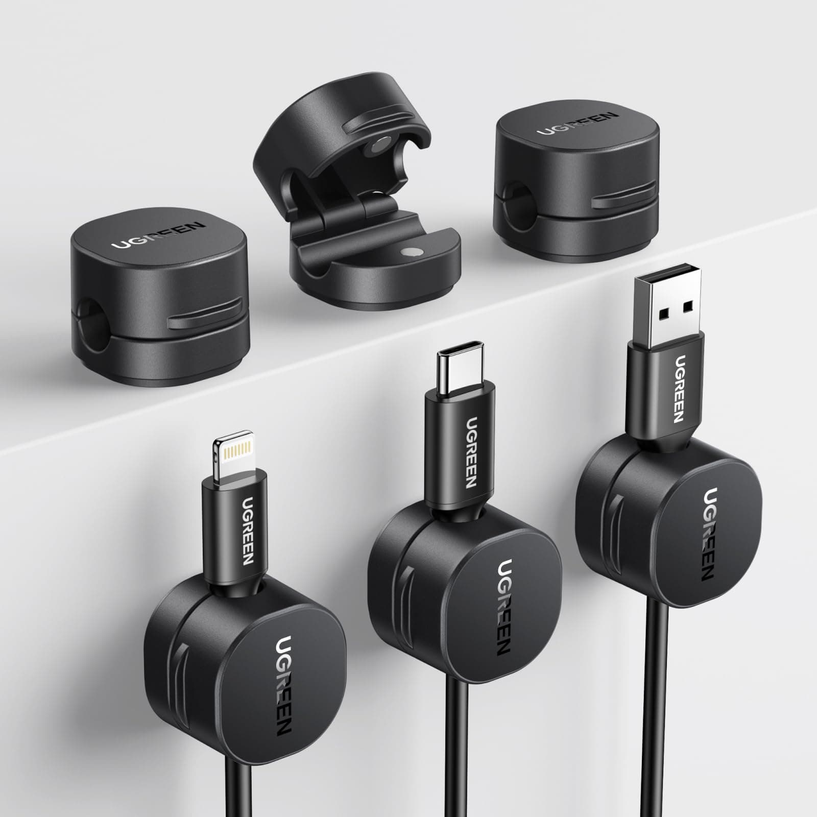 UGREEN 6 Stück Kabelhalter Kabelclips, Magnetische Selbstklebende Kabel Organizer, Einhandbedienung, Kabelmanagement für USB Ladekabel Netzkabel Audiokabel, Kompatibel mit Kabel bis zu 7,5 mm