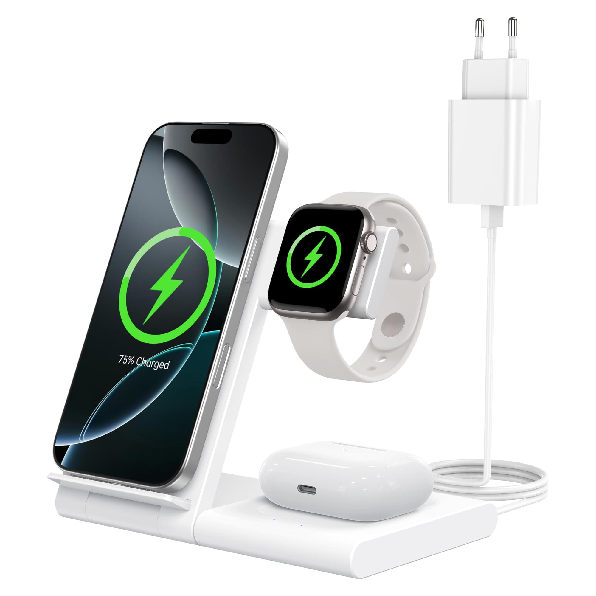 Station de Charge sans Fil 3 en 1 pour iPhone 17/16/15/14/13/12/11 Pro/Max/Plus, Chargeur Rapide à Induction pour Apple Watch Ultra 3/11/10/9/8/7/6, Support de Charge pour AirPods 3/4/Pro 3