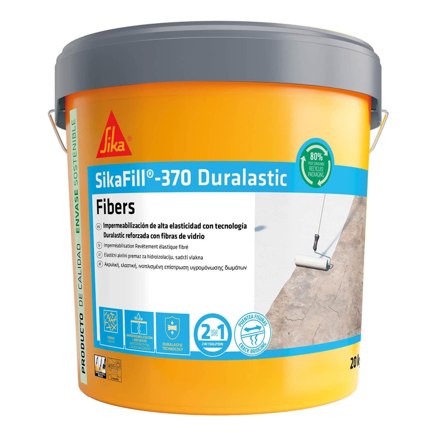 SIKA - Impermeabilización reforzada con fibra - SikaFill 370 Fibers - Rojo Teja - Pintura acrílica con fibras de vidrio - impermabilización de cubiertas,terrazas visitables -Puenteo de fisuras - 20kg