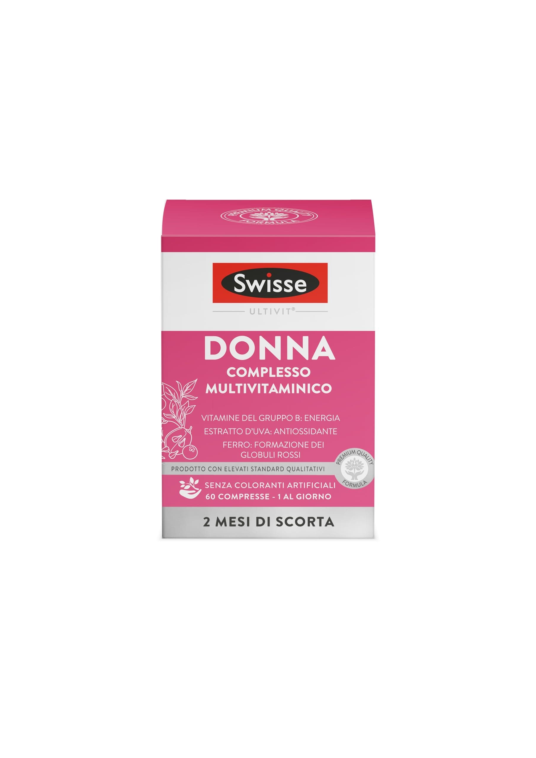 SWISSE Ultivit- Multivitaminico Donna con Vitamina D C A e Zinco per Supporto al Sistema Immunitario Adulti, Integratori con Magnesio e Biotina per Metabolismo Energetico, Made in Italy, 60 Compresse