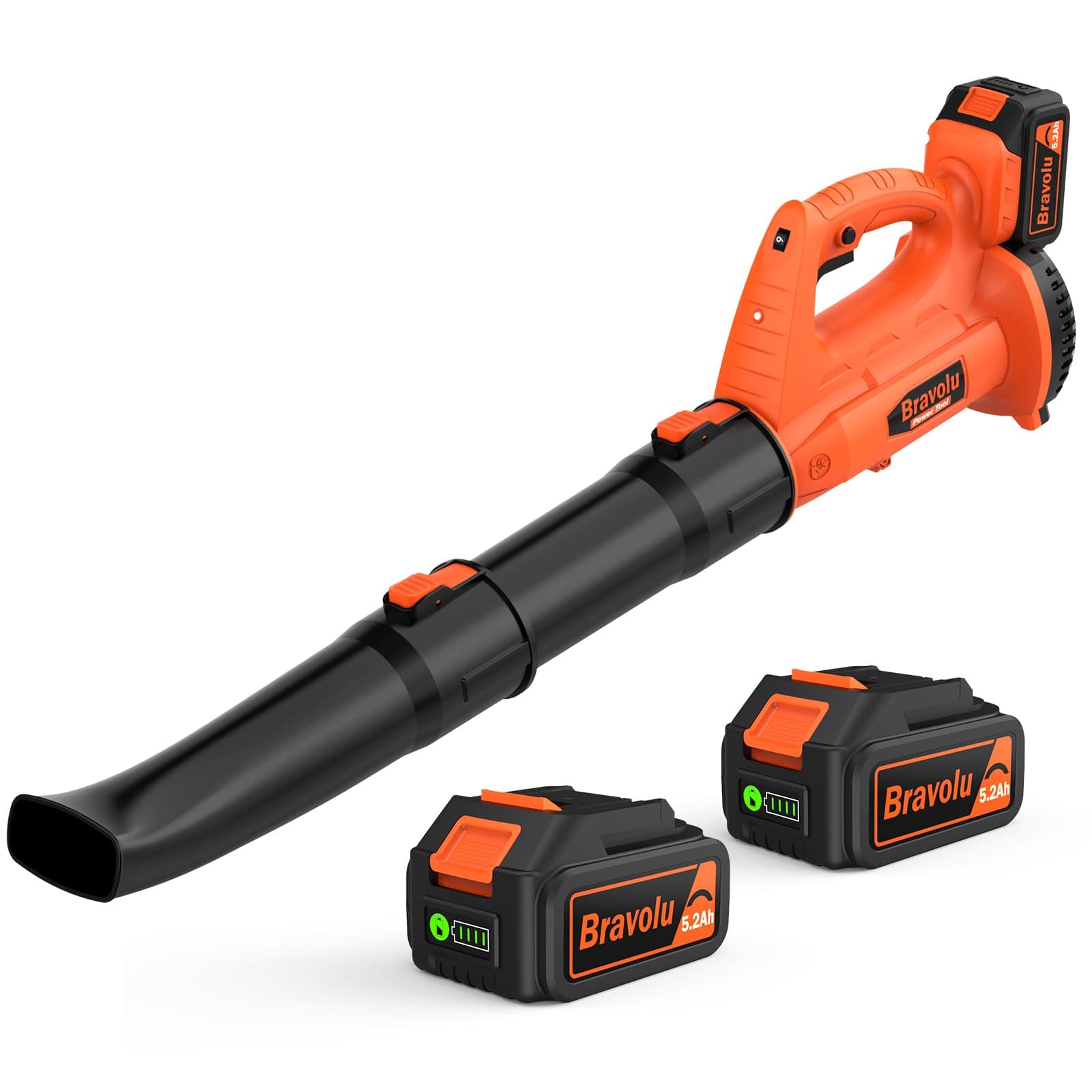 Souffleur de feuilles sans fil 5200 mAh x2 avec chargeur, léger et sans balais, avec turbocompresseur, 240 km/h et 6 vitesses, pour l'entretien de la pelouse et l'élimination des feuilles, de la terre