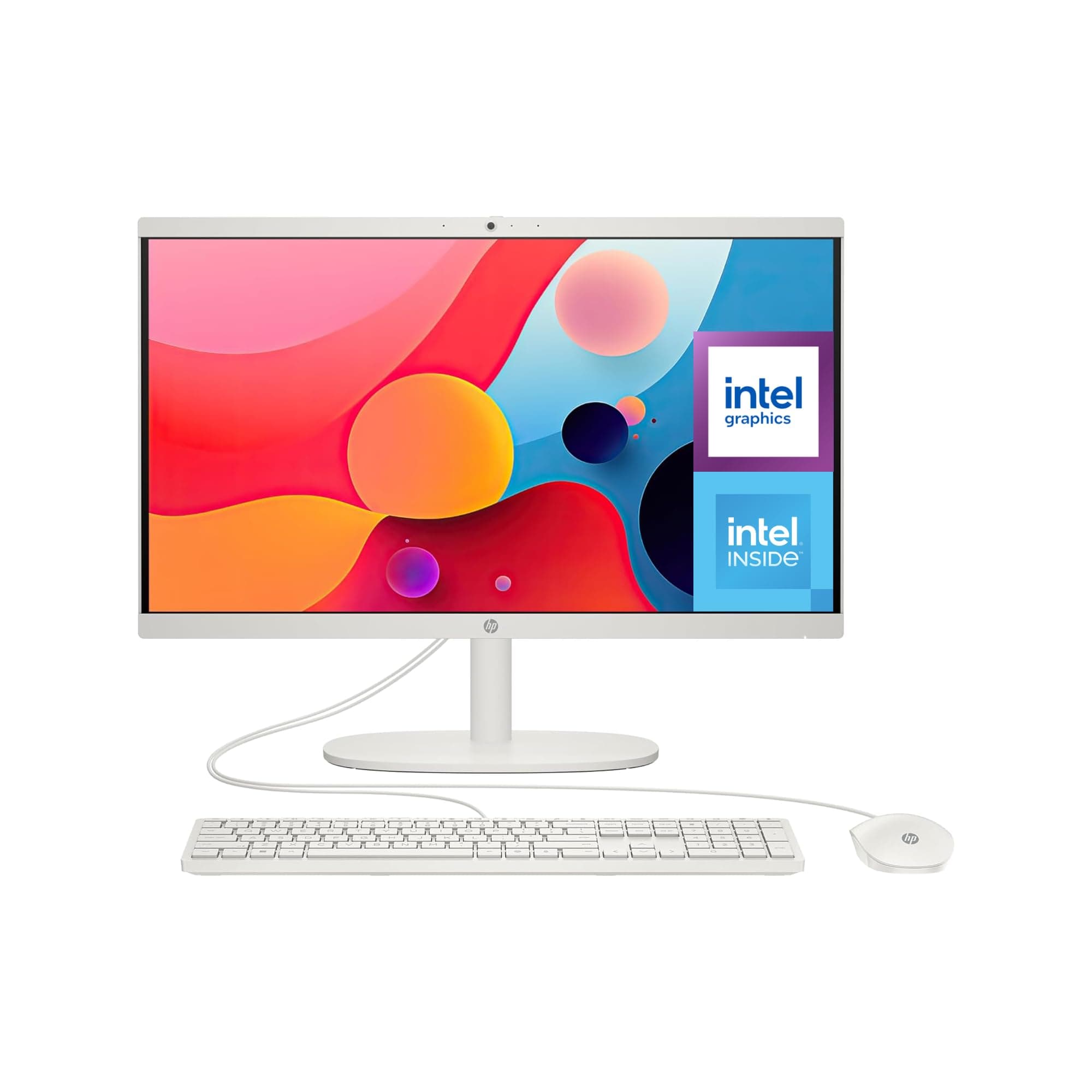 HP All-in-One 22-dg0038ns - Ordenador de 21.5" (Intel N100, 8GB RAM, 256GB SSD, Intel UHD Graphics, FreeDos) - White - Teclado QWERTY Español