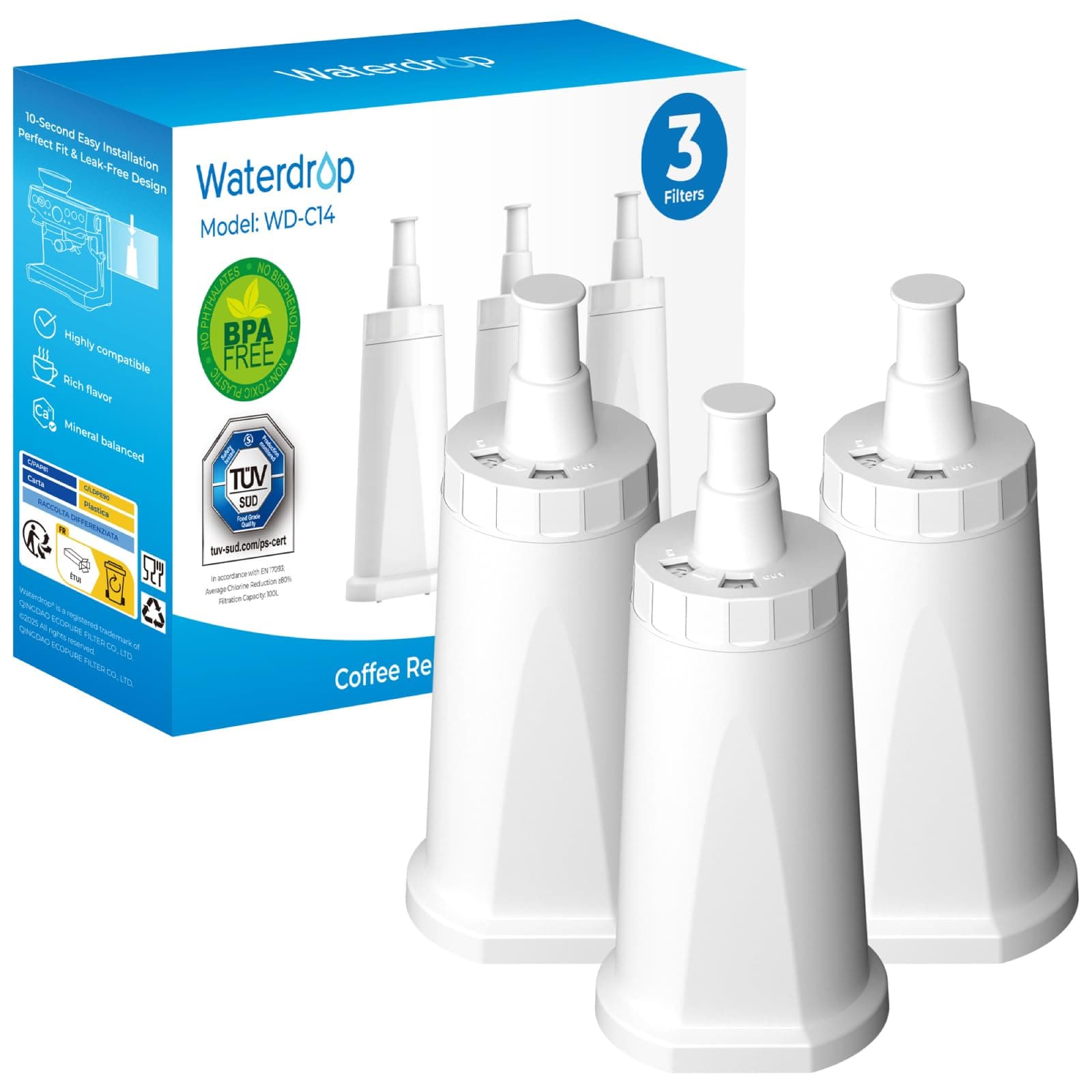 Waterdrop Filter, Ersatz für Sage® Barista Express Pro Wasserfilter, BES008, SES008/SES810/SES875/SES880/SES920/SES980/SES990, TÜV SÜD Zertifiziert (3)