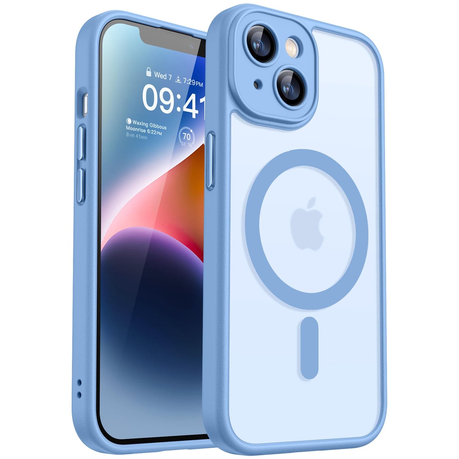 CANSHN Cover Magnetica per iPhone 14(6,1 Pollici), Compatibile con MagSafe, [Protezione Completa Della Fotocamera], Custodia Traslucida Opaca Protettiva Sottile Antiurto,Azzurro