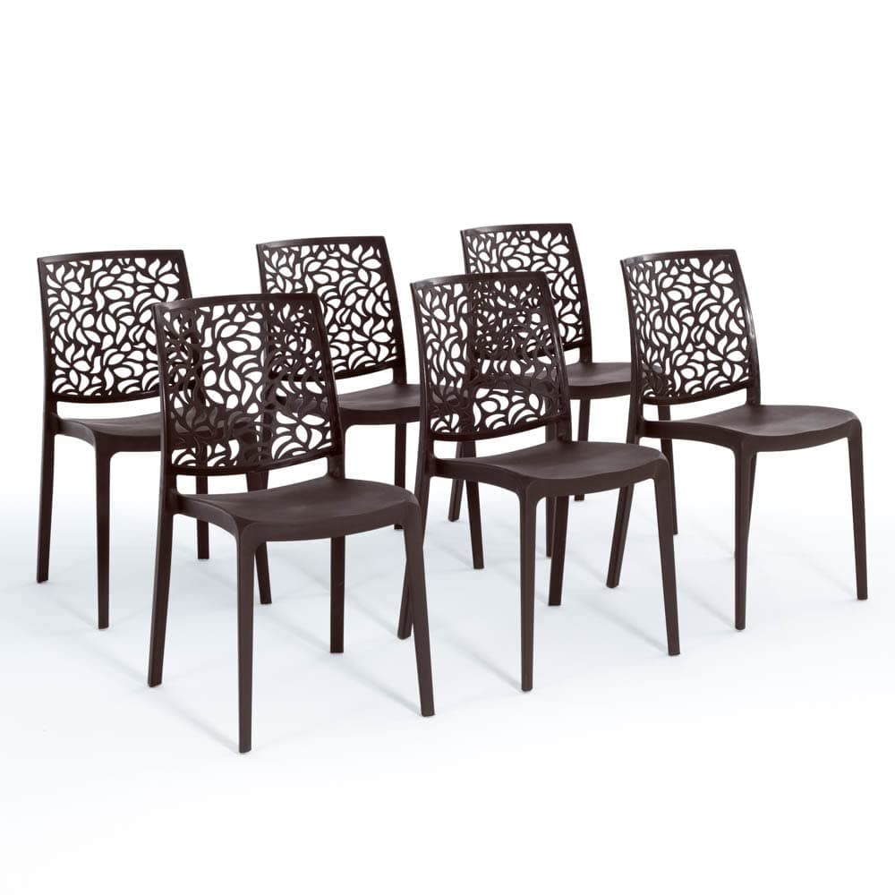 Sedie in polipropilene con fibra di vetro impilabili per interno, cucina o sala da pranzo, per esterno e giardino, sedie da bar e ristorante, design moderno - Anna (6 Sedie, Moka)