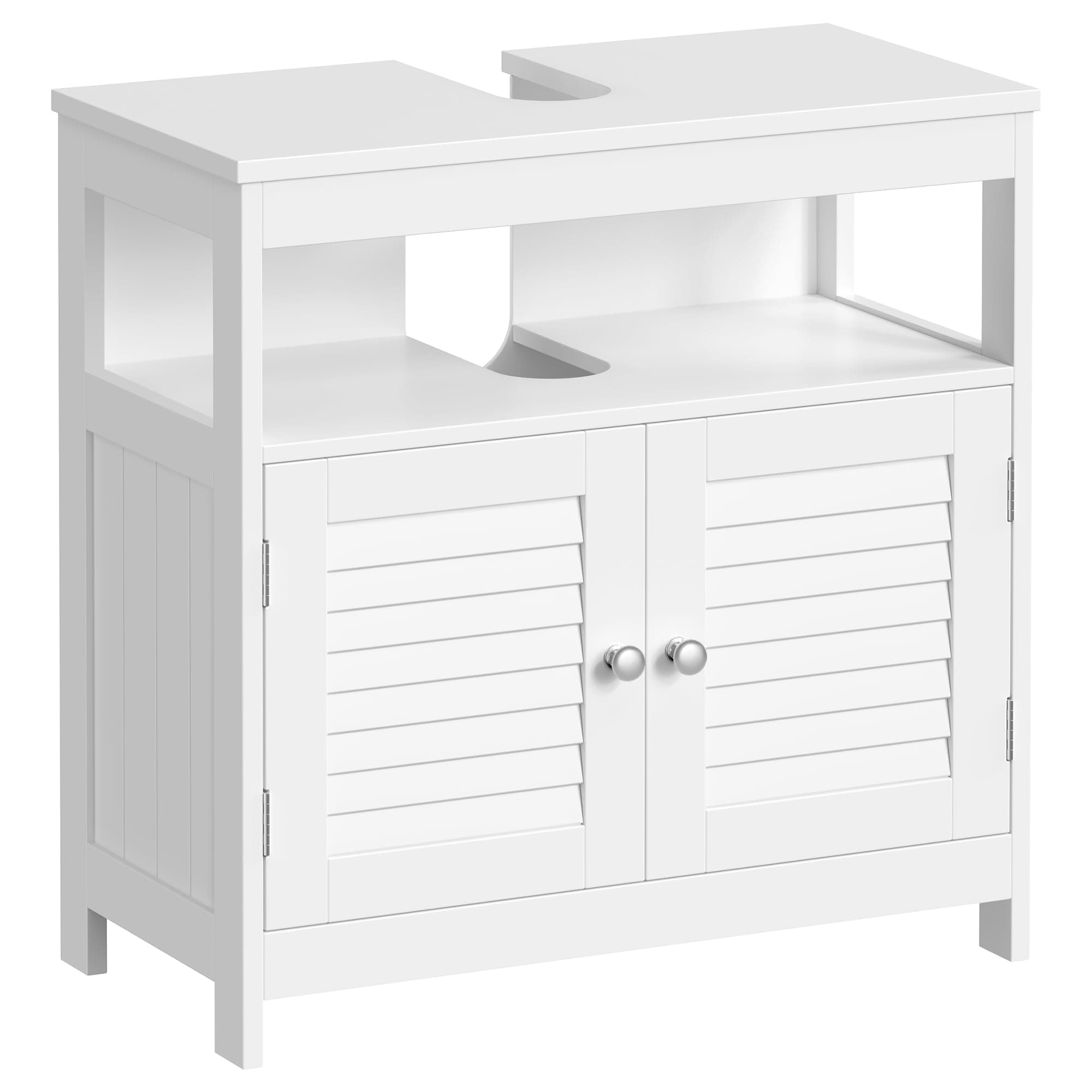 VASAGLE Waschbeckenunterschrank, Badezimmerschrank, Aufbewahrungsschrank, 30 x 60 x 60 cm, mit 2 Lamellentüren, offenes Fach, verstellbare Regalebene, mit Griffen, wolkenweiß BBC02WT