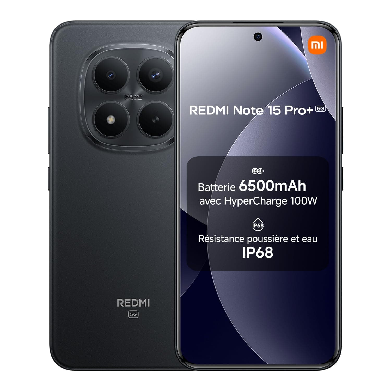 Xiaomi Redmi Note 15 Pro+ 5G, Smartphone 12+512 Go, Batterie Massive de 6500 mAh, IP66/IP68, Nouvel Appareil Photo 200 MP, écran AMOLED 1.5K de 6,83 Pouces, Noir, Garantie 2 Ans, Chargeur Non Inclus