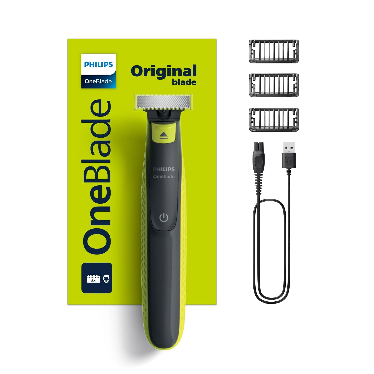 Regolabarba - PHILIPS - Oneblade QP2724/10 - 3 accessori (1 / 3 / 5 mm) inclusi - senza fili ricaricabile - Verde / Nero