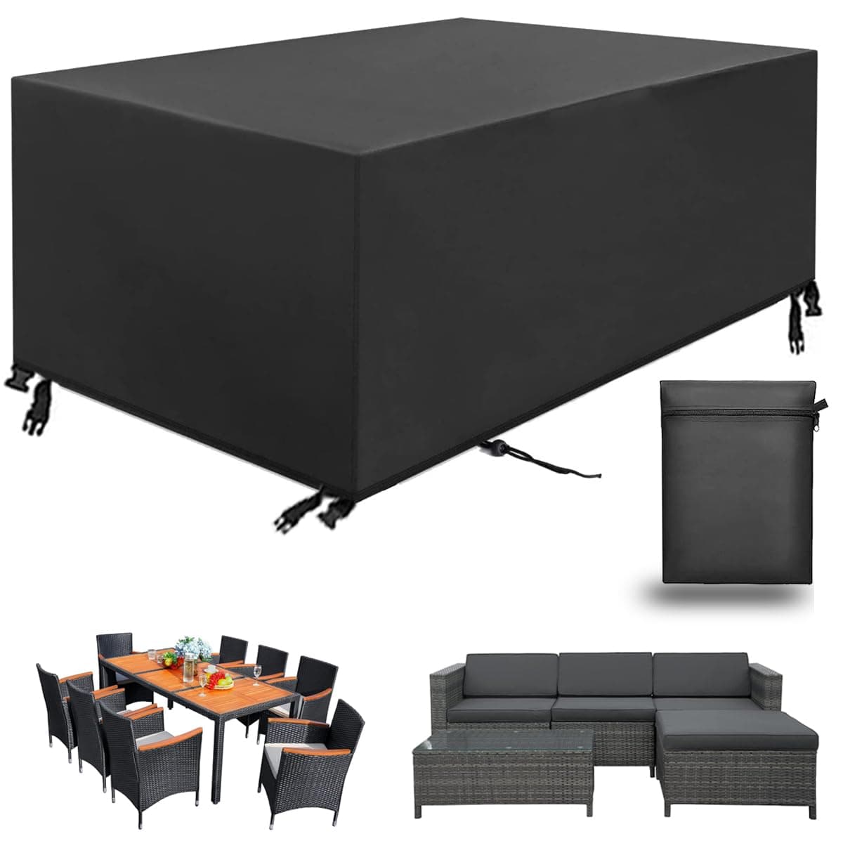 Housse Salon de Jardin, Housse de Table Jardin Rectangulaire, Couverture de Protection Meubles Bâche Salon de Jardin Imperméable Anti-UV, Bache Table Exterieur (Schwarz, 213*132*72cm)