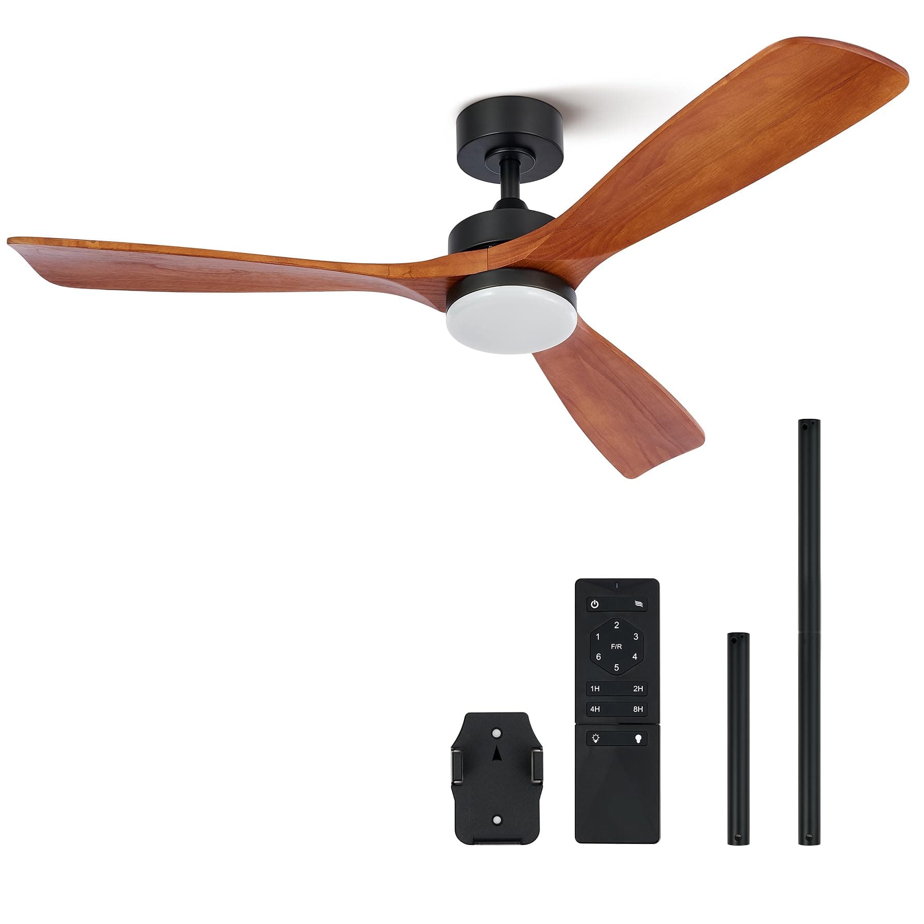 VONLUCE 132 CM Ventilatori da Soffitto con Luci e Telecomando Ventilatore da Soffitto in Legno con 3 Pale Motore DC Reversibile Silenzioso a 6 Velocità per Camera da Letto Soggiorno Studio Patio, Noce