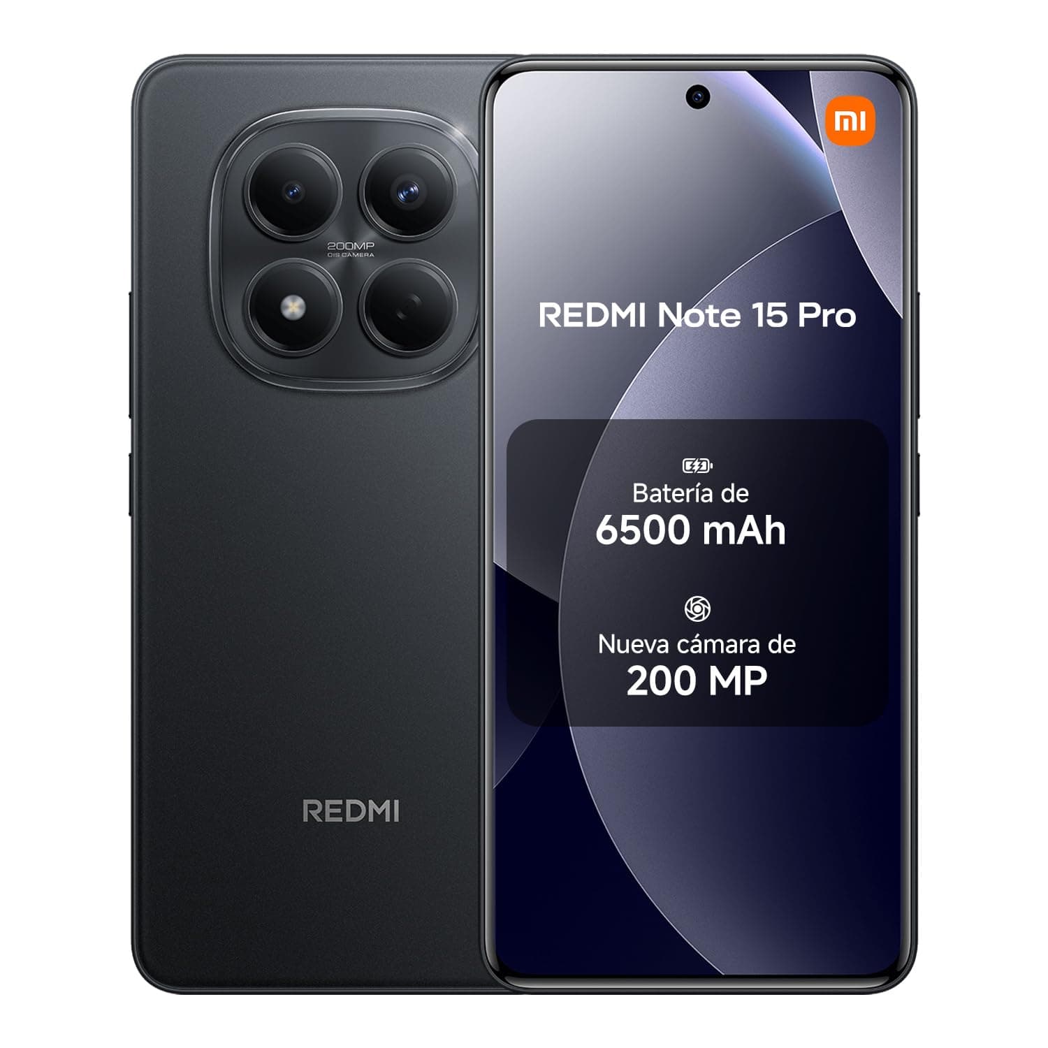XIAOMI REDMI Note 15 Pro - Smartphone de 8+256GB, Pantalla AMOLED FHD+ de 6,77", MediaTek Helio G200-Ultra, cámara de 200 MP, batería de 6500 mAh, Cargador no Incluido, Negro (Versión ES)