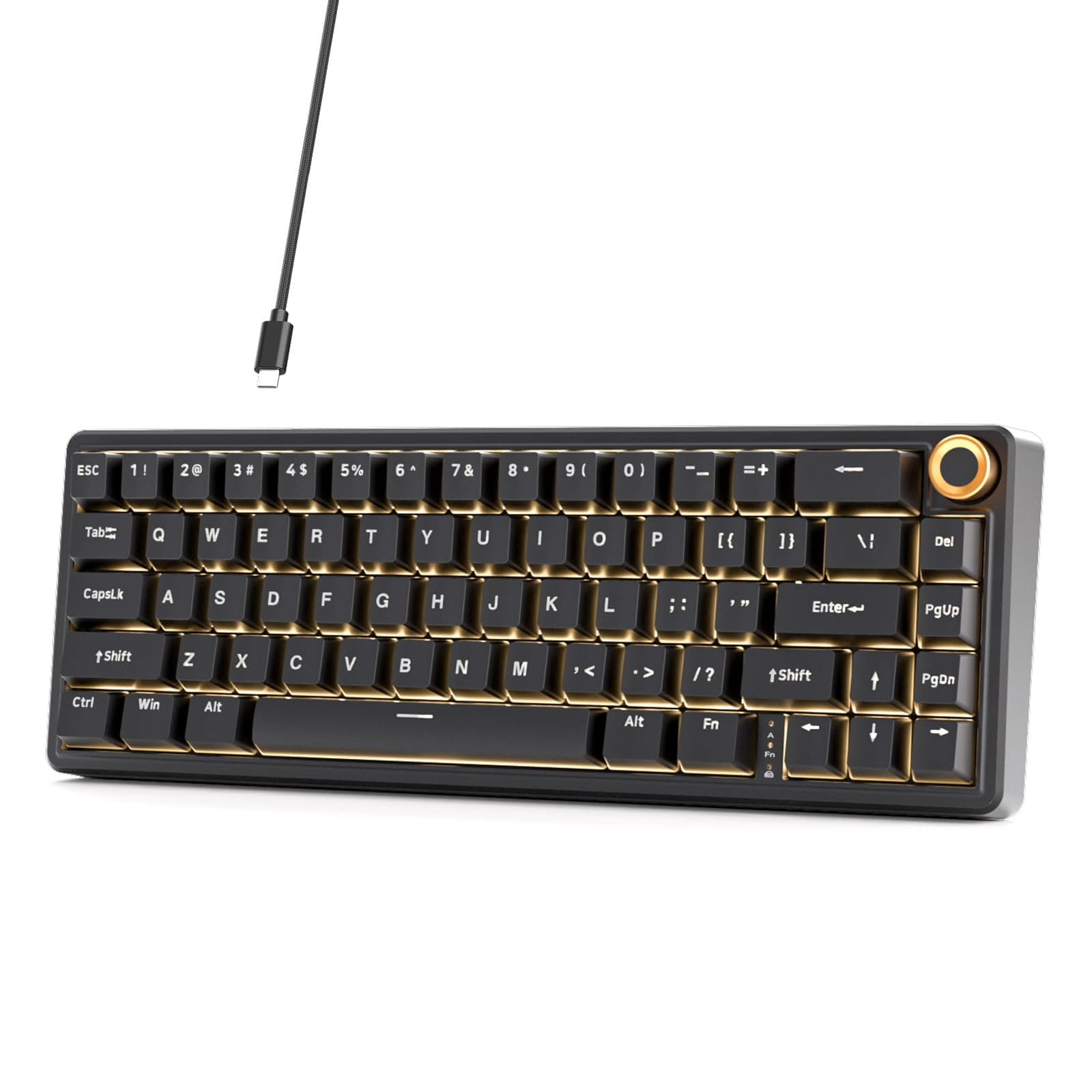 Dierya DK68E Teclado Gaming, 60% Teclado Mecánico Gasket con Knob, RGB Hot Swap Switches Lineales Cremosos, Compacto 66 Teclas Anti-Ghosting, Disposición QWERTY-US, Negro
