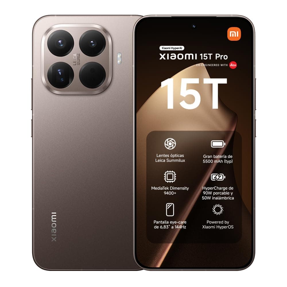 XIAOMI 15T Pro - Smartphone de 12+512GB, Lente óptica Leica Summilux, MediaTek Dimensity 9400+, Pantalla Eye Care de 6,83" 144 Hz, HyperCharge de 90W, Cargador no Incluido, Mocha Gold (Versión ES)