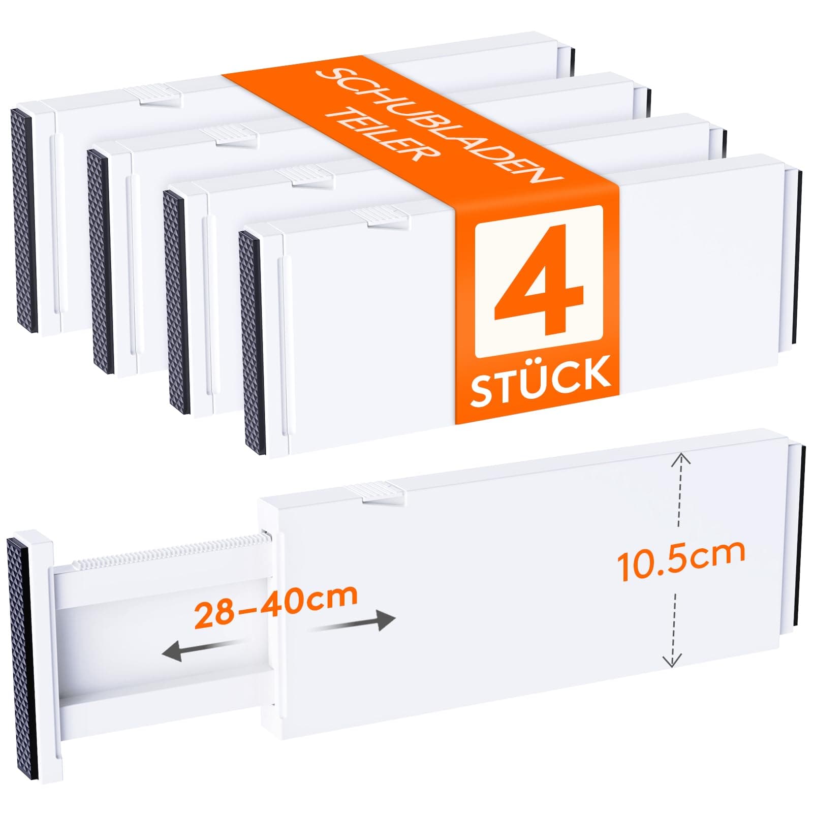 Lifewit 4er Set Kunststoff Schubladentrenner für Innenlänge 27–40cm & Höhe＞10.5cm Schubladen, Verstellbar Organizer Ordnungssystem für Kleiderschrank/Schlafzimmer/Kommode/Küche/Büro, Weiß